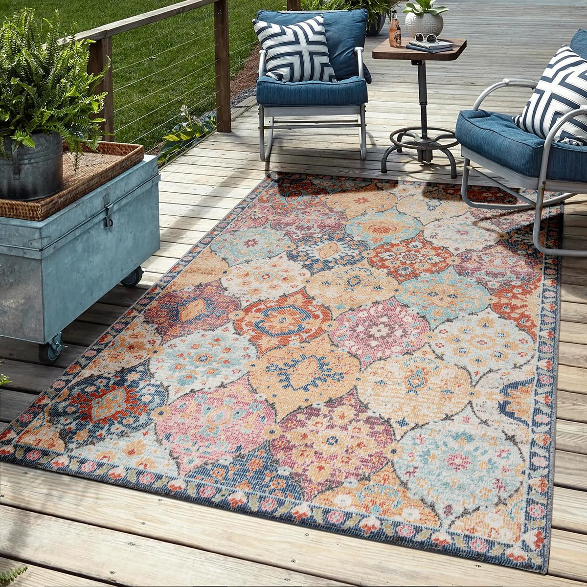 Mia's Bliss Rugs, Robust Outdoor Rug, Modern Design, Weatherproof and UV-Resistant, for Balcony, Patio and Conservatory, but also suitable for Kitchen or Dining Room, in Multi Colours, 80 x 150 cm