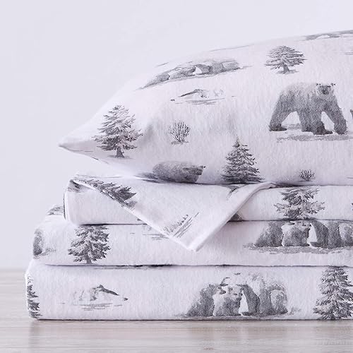 Miniatura 7 de Great Bay Home Juego de sábanas de invierno tipo cabaña de franela de algodón turco 100 %, gran caída lateral, suaves, cálidas, campamento, doble