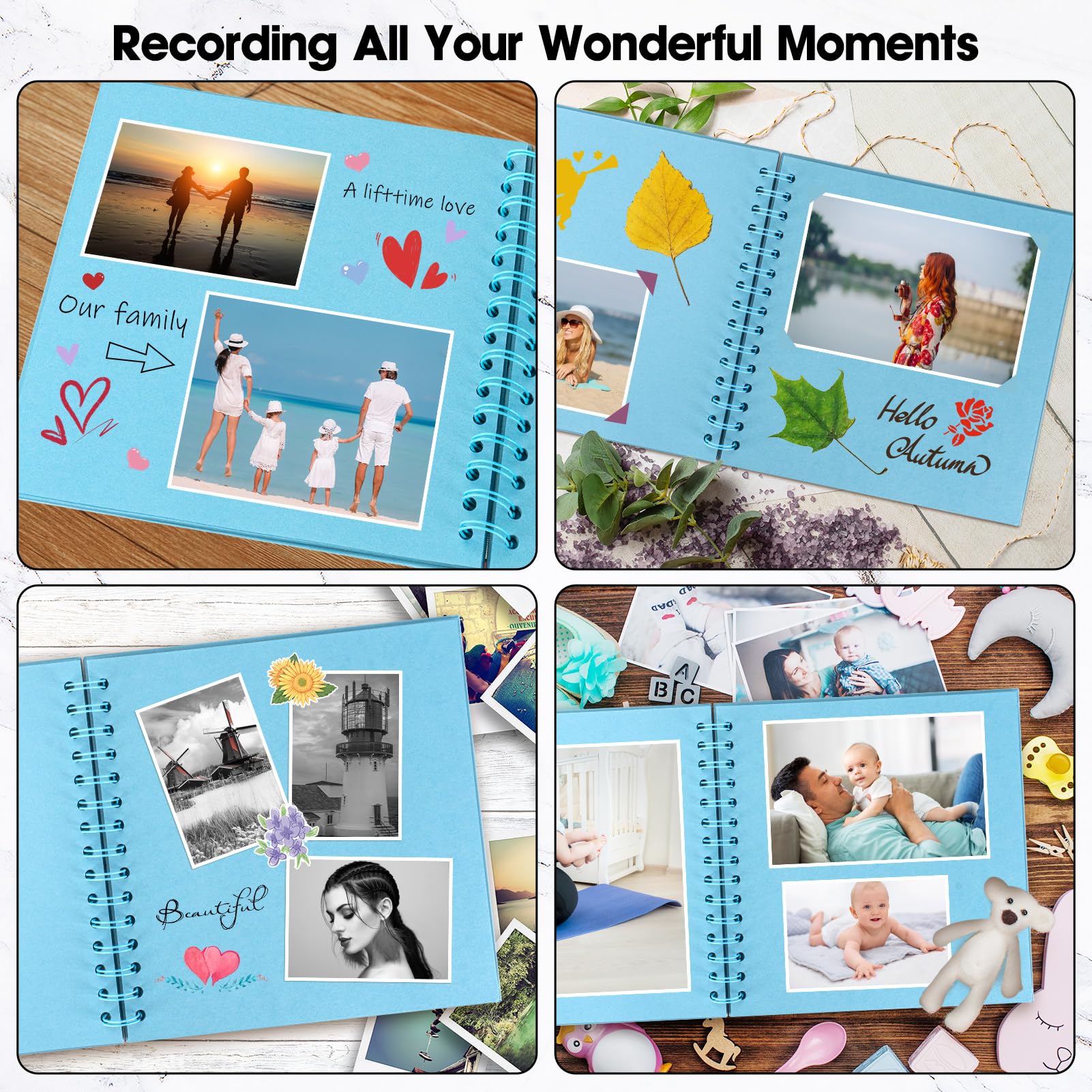 AIOR Album Photo Scrapbooking 21x21cm, Livre Fait à La Main DIY Album Spirale 40 Pages, Cadeaux Pour Bebe Enfant Mariage Voyage Festival L' Obtention Du DiplôMe (Vert