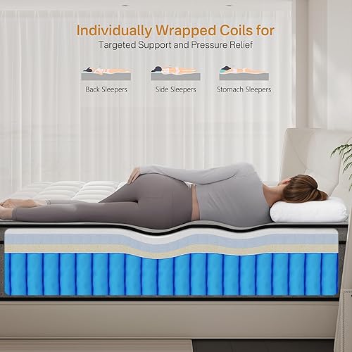 Miniatura 2 de Colchón tamaño King, colchón híbrido King de firmeza media de 12 pulgadas, espuma viscoelástica de refrigeración y resortes en bolsillo, aislamiento