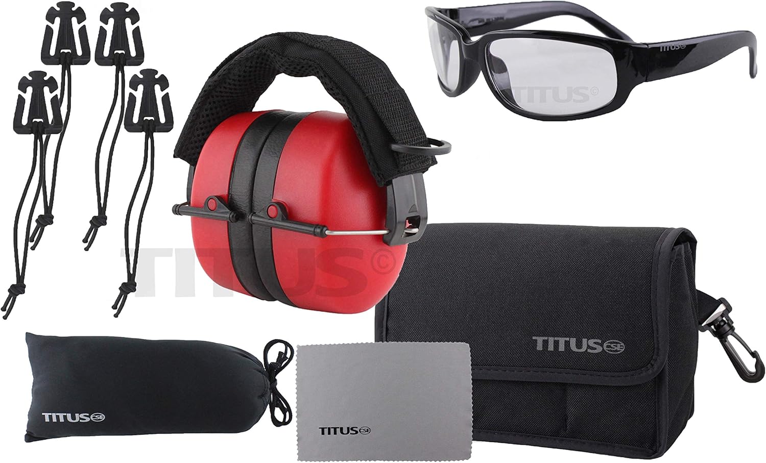 Titus 3 Series - 37 NRR Noise Reduction Hearing Protection & G1 Bold Classic Z87.1 Safety Glasses Combos (Red - Tac Band, Clear)