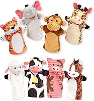 Melissa & Doug Hand Puppets Set of 8 - Farm Friends & Zoo Animals for Kids Role Play, Ages 2-8