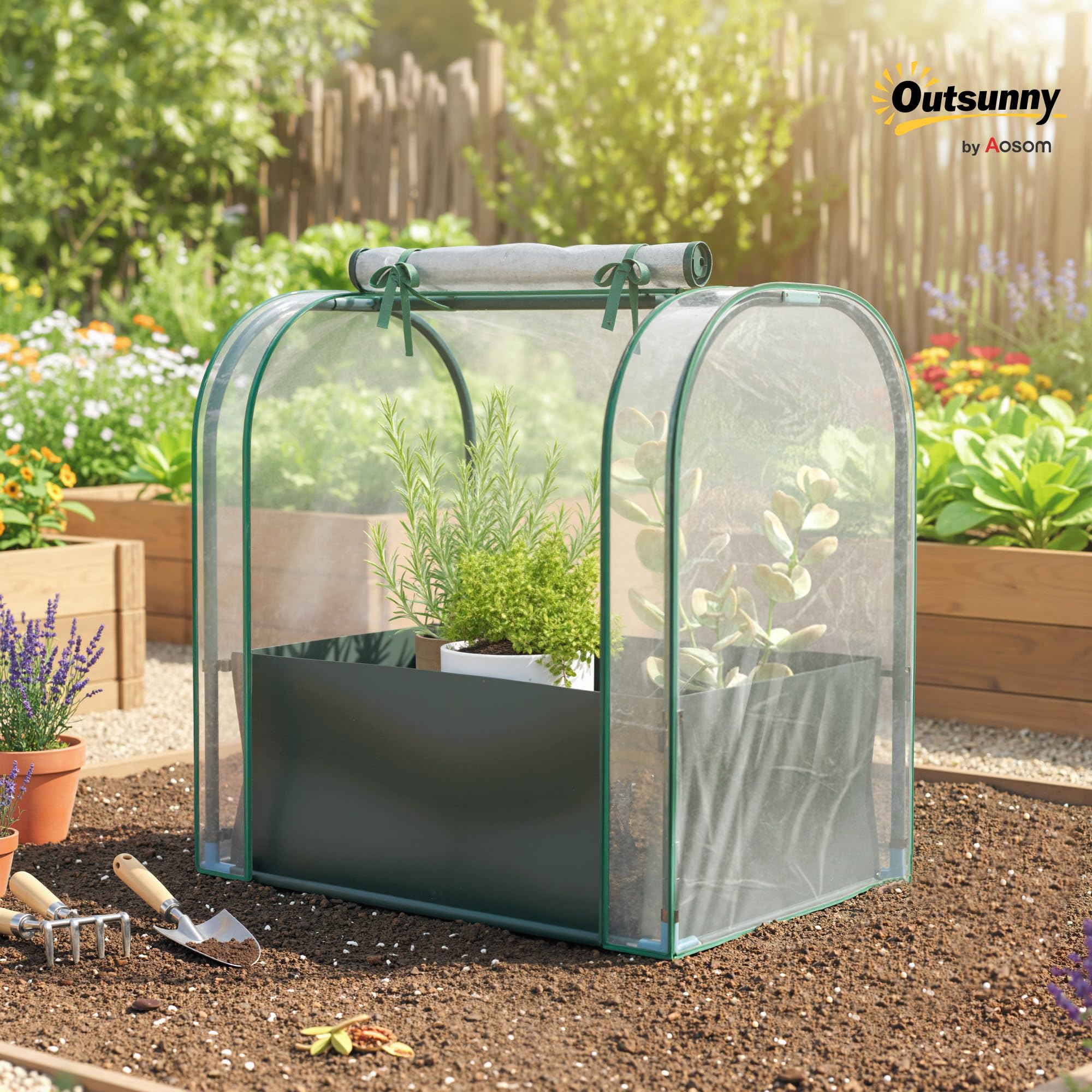 Outsunny Mini Serra da Giardino con Borsa per la Coltivazione, Serra per Orto con Porta Avvolgibile,Struttura in Acciaio, Copertura in Plastica, per Orto Verdure Fiori Piante, Verde Scuro