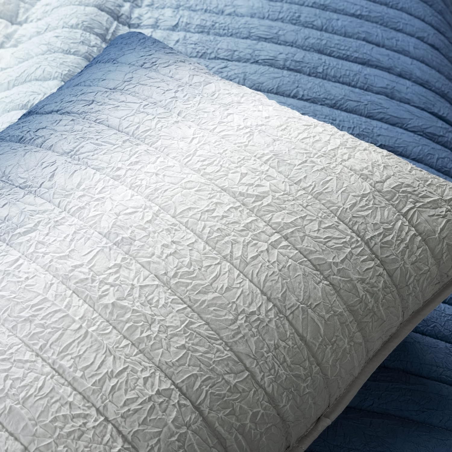 Lush Decor Crinkle Ombre Quilt Queen Size 3 Piece Set Full/Queen Navy & Gray - Ombre Bedding Set Queen Quilt - Blue Quilts - Modern Bedroom Decor