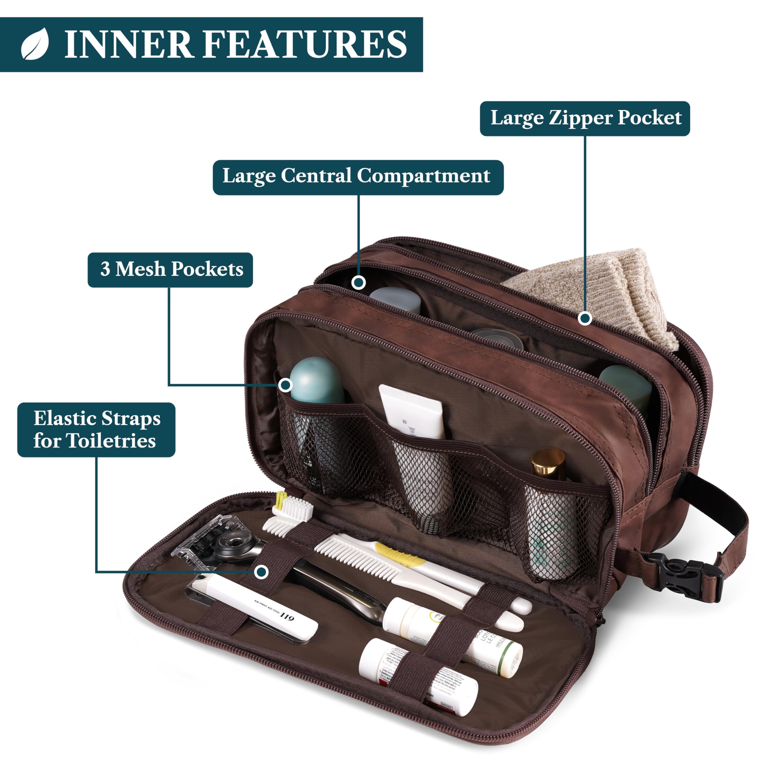 PAVILIA Beauty case da uomo, borsa da viaggio essenziale per rasatura, borsa da viaggio organizer per articoli da toeletta, accessorio per cosmetici, resistente all'acqua, Marrone, One Size, Da