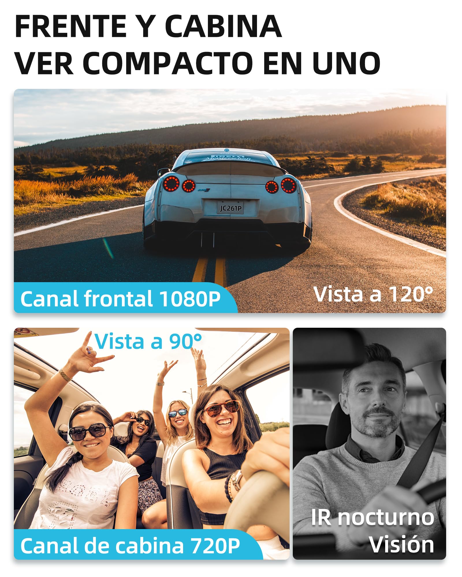ADAS Dashcam Cámara Coche WiFi 4G Frontal e Interior, Monitor Remoto, Vídeo en Vivo, Cámara de Salpicadero Dual para Coche 1080P con GPS, Sensor G, Corte de Combustible, Llave SOS - JC261P