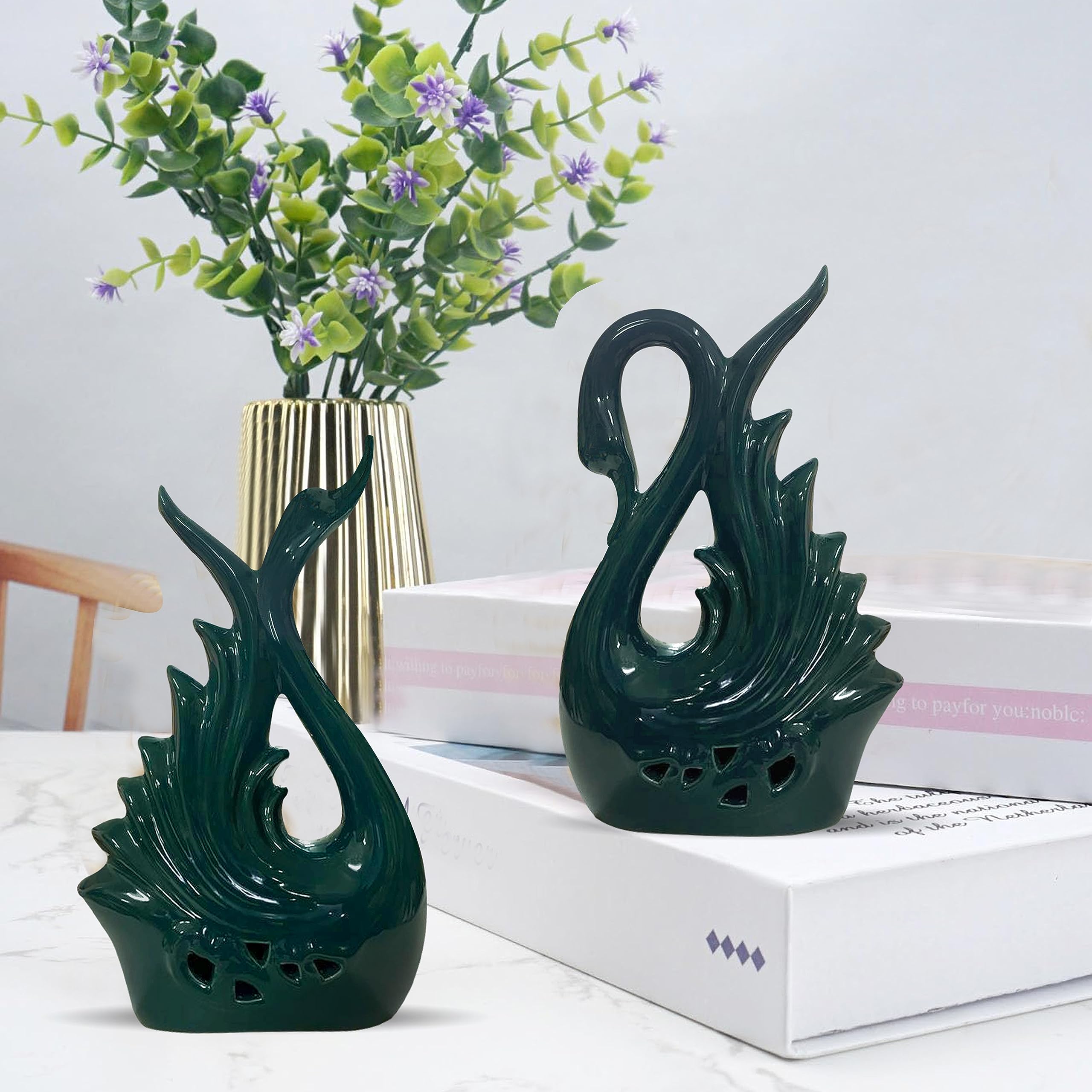 Elegant Swan Ceramic Figurines - Home Decor -2 Elegant Swan Ceramic Figurines - Home Decor -2