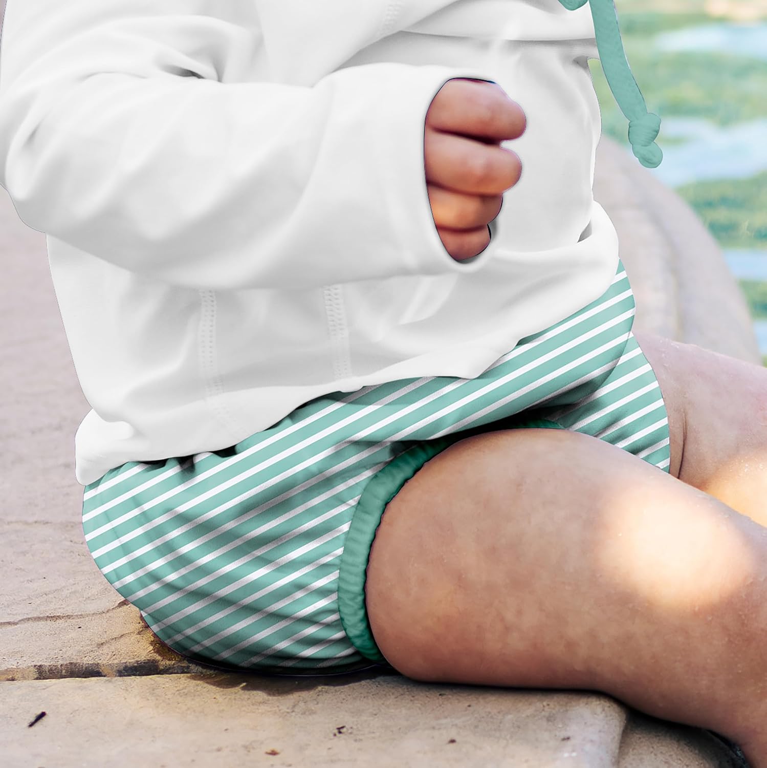 green sprouts Baby Toddler Eco Snap Swim Diaper - Mint Stripes - 4T - Image 4