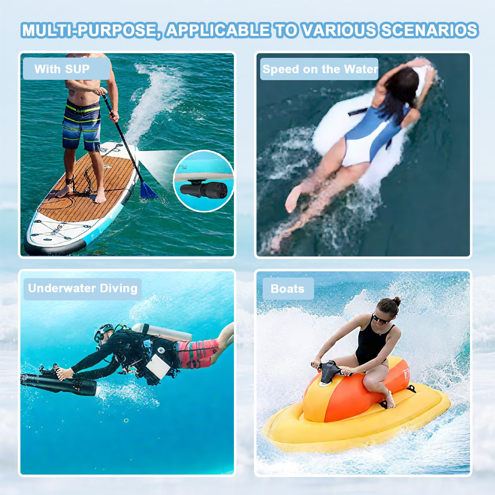 Kit 2 En 1 De Scooter Submarino Y Bodyboard / Propulsor Sin Escobillas De 500 W, 3-10 Km/H (1,87-6,2 Mph), Batería De 10000 Mah, 9 Marchas, Para Paddle Surf, Snorkel Y Natación Bodyboard+Thruster