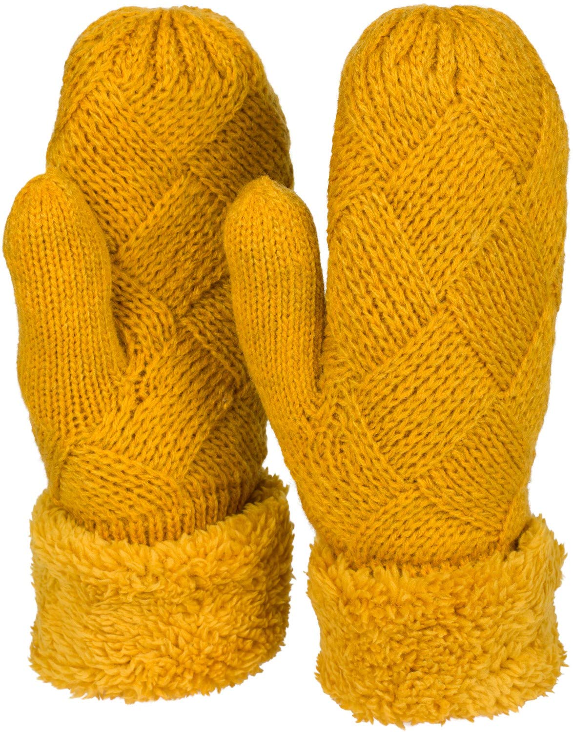 Stylebreaker Women's Curry Warm Winter Knitted Mittens, Gloves With Diamond Pattern, Thermo Fleece, Knitted Gloves 09010031, Colour: