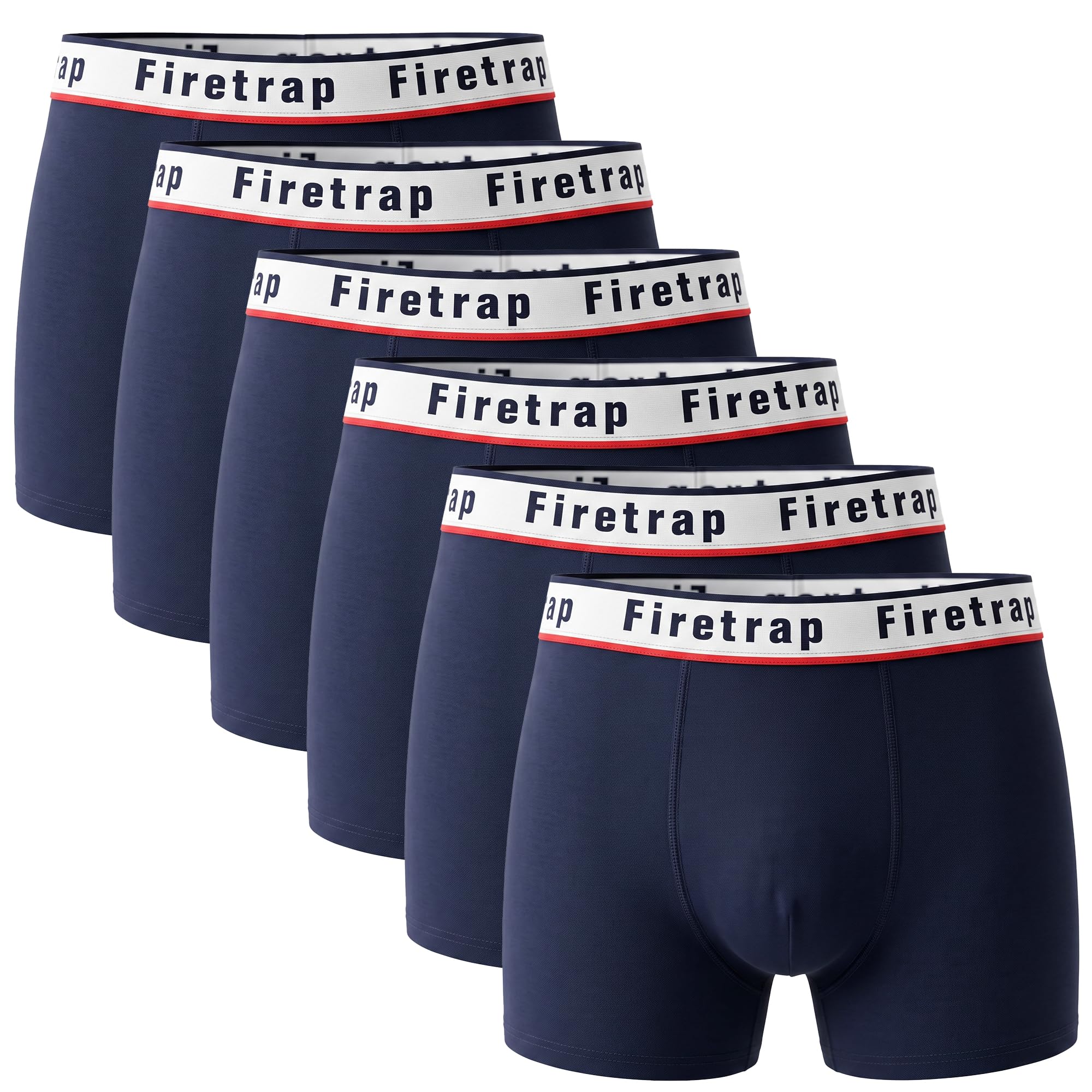 Firetrap Men's All Blue 6 Pack Designer Boxer Shorts, Underwear Gift Set Trunks Comfortable Stretch Cotton Plain Colours Briefs Xxl