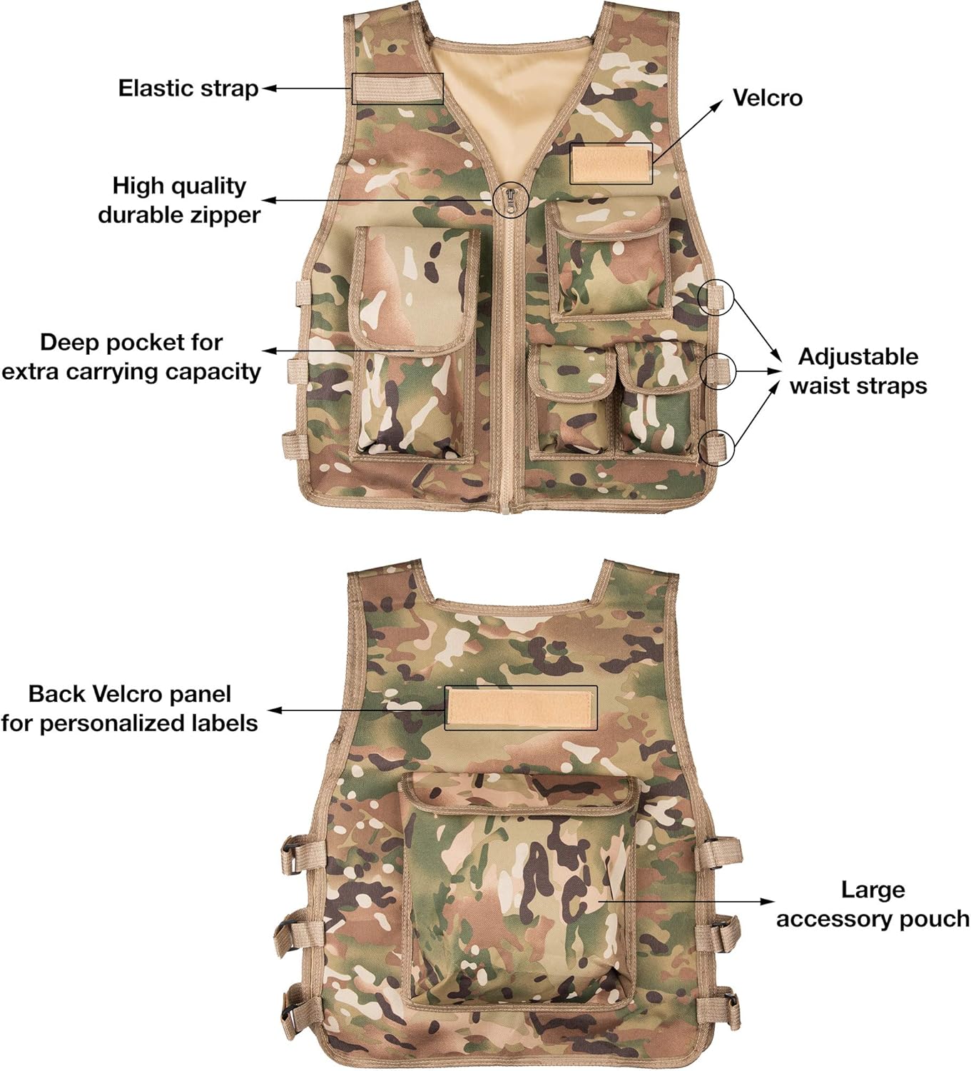Rein Sport Children's Army All Terrain Tactical Airsoft, Paintball, Combat Vest - Adjustable to Fit Ages 7-13 Yrs. Flexible, Lightweight and Durable for Extreme Play and Adventuring : Sports & Outdoors