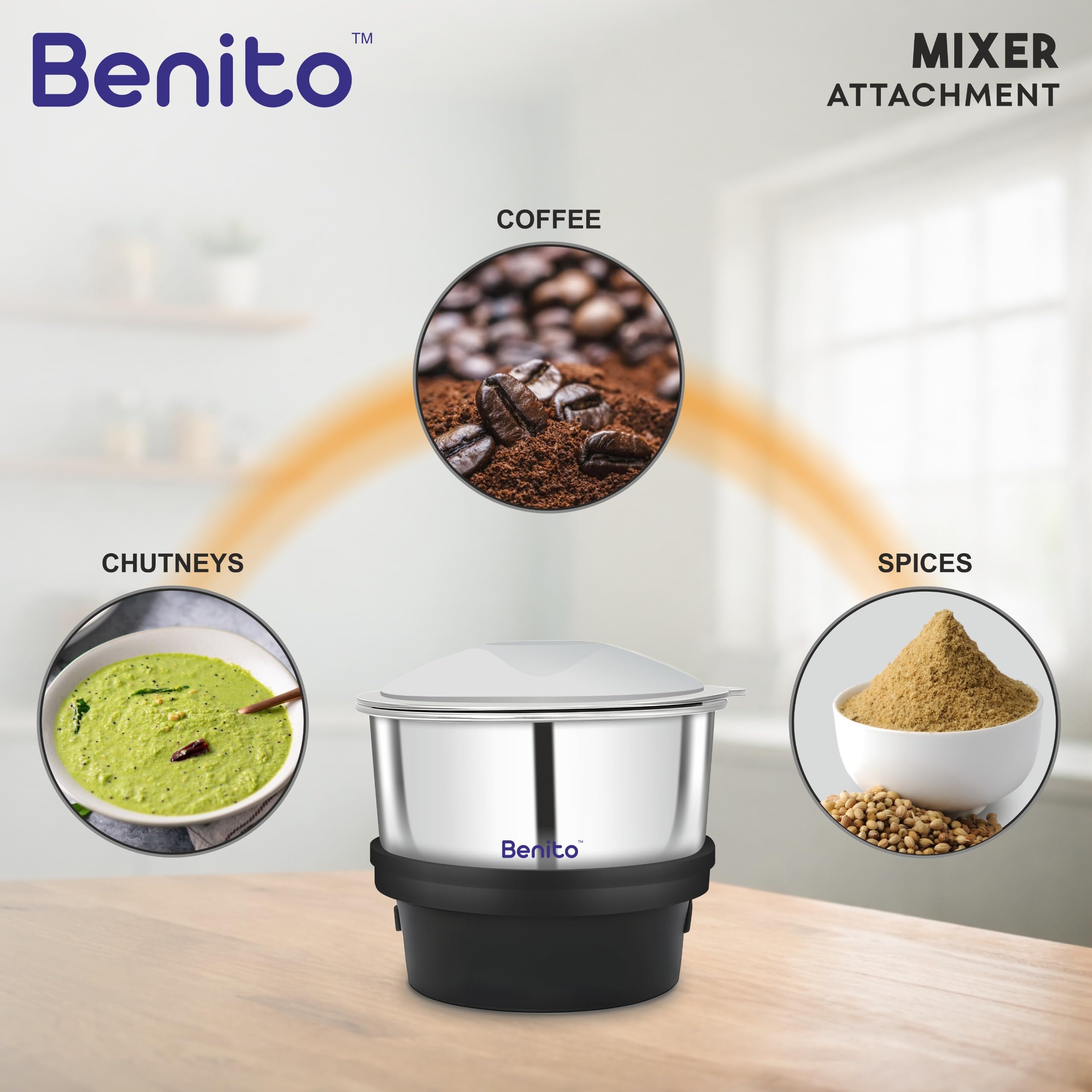 Benito Mini ECO Stainless Steel Coffee & Chutney Grinder (200ml) for Mixer Grinder - Compatible with 4 teeth coupler & Dual locking System — Amazon image 7