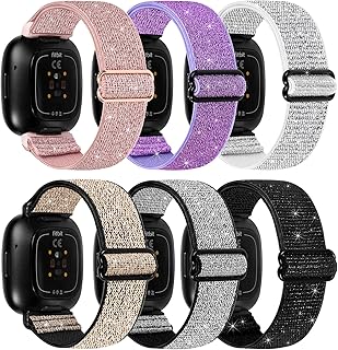 6 Packs Elastic Nylon Bands Compatible with Fitbit Versa 4 / Fitbit Sense 2 / Fitbit Versa 3 / Fitbit Sense, Adjustable Nylon Replacement Straps Wristband for Fitbit Versa 3/4 for Women Men