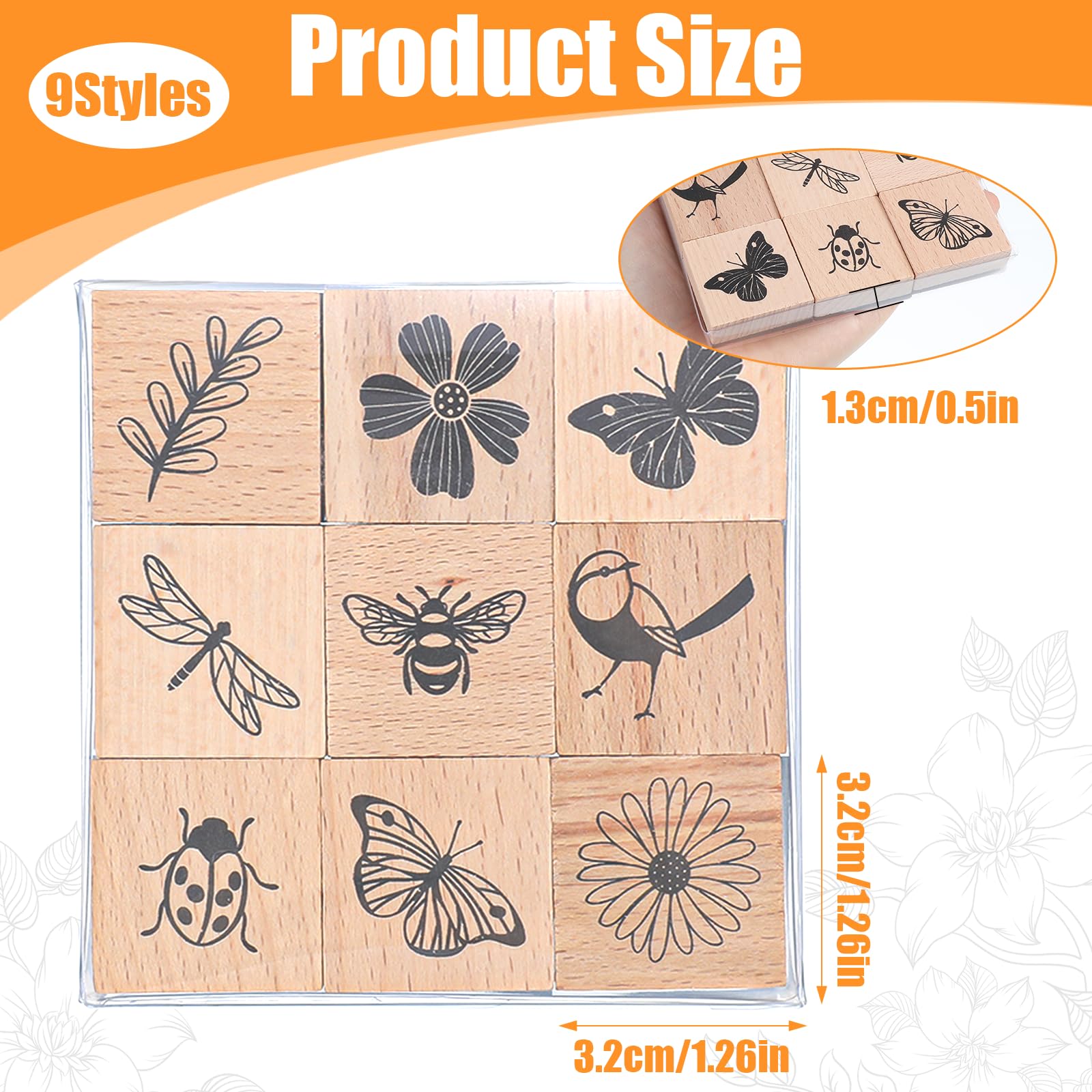 9 unidades de sellos de madera vintage, sello de madera, diseño de mariposas y flores, juego de sellos de madera, patrones de plantas naturales, sello de diseño vintage, para manualidades