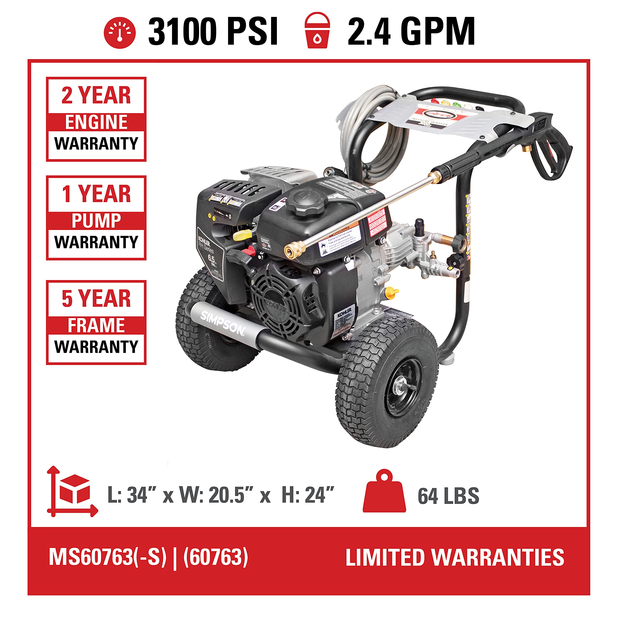 Simpson Cleaning MS60763-S 3100 PSI at 