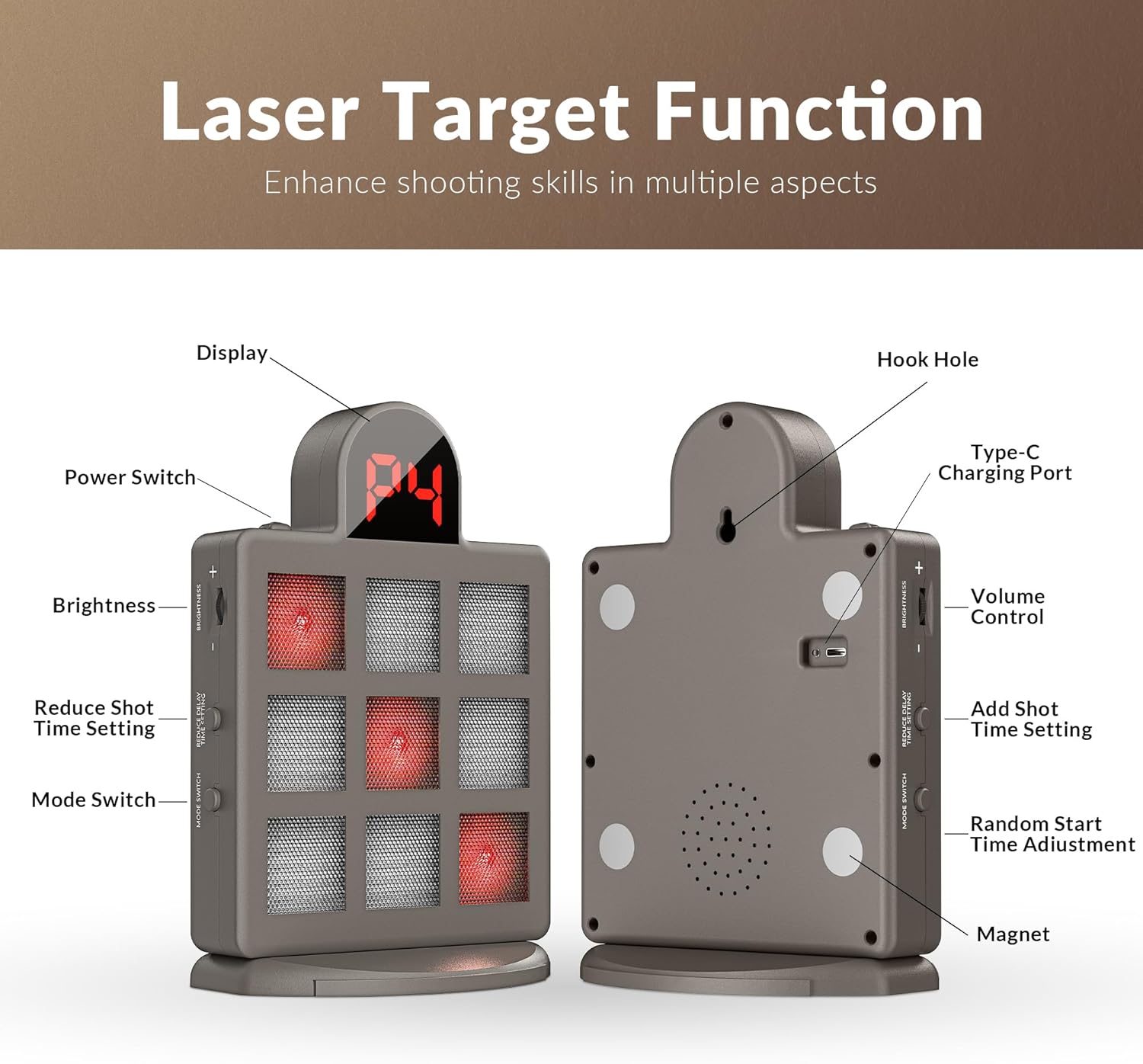 Dry Fire Laser Training System 4 Modes Rechargeable Laser Training Target Shooting Time Adjustable for Target Practice with Large Stand Compatible with Laser Training Cartridges