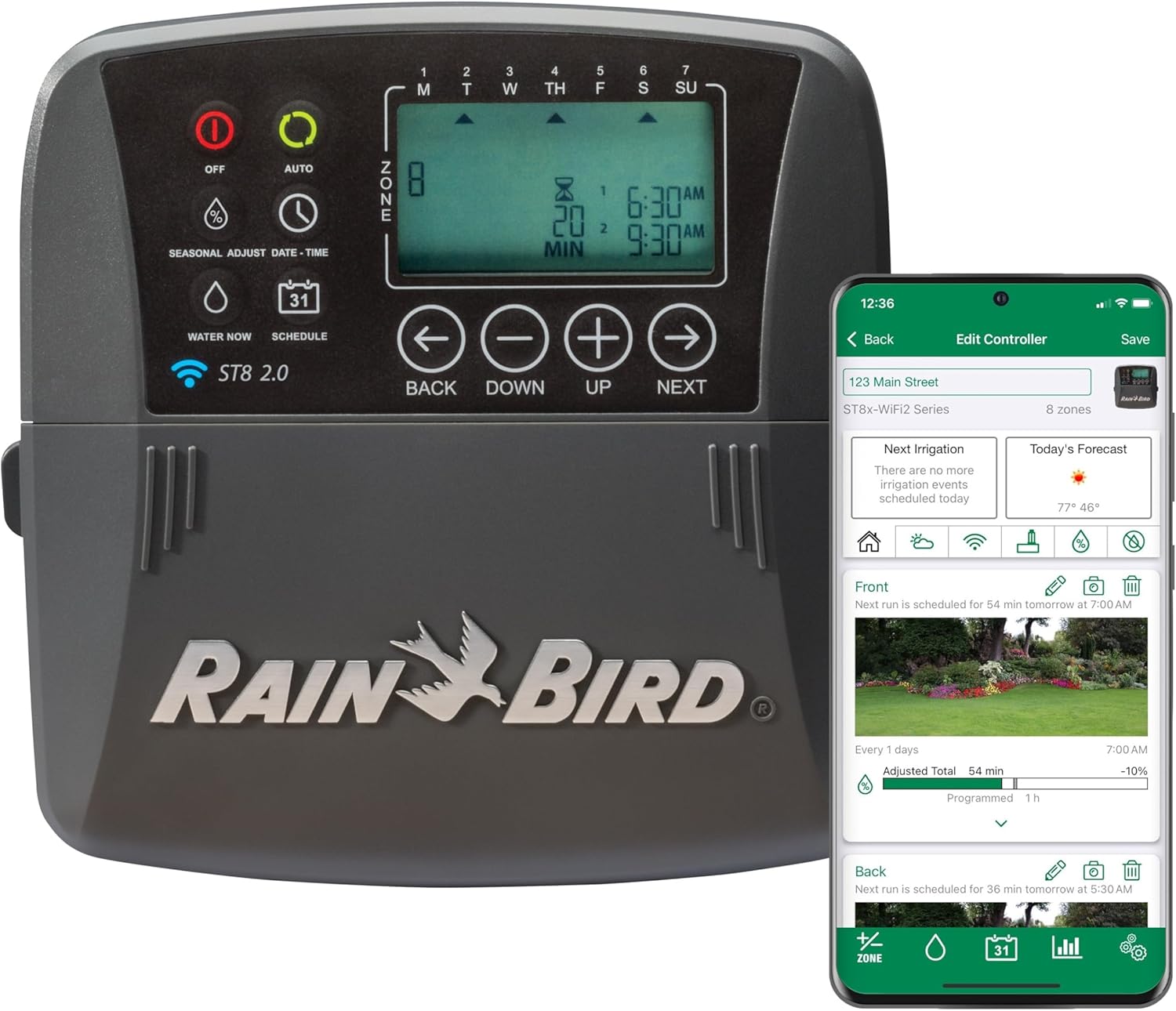 Rain Bird ST8I-2.0 Smart Indoor WiFi Sprinkler/Irrigation System Timer/Controller, WaterSense Certified, 8-Zone/Station, Compatible with Amazon Alexa
