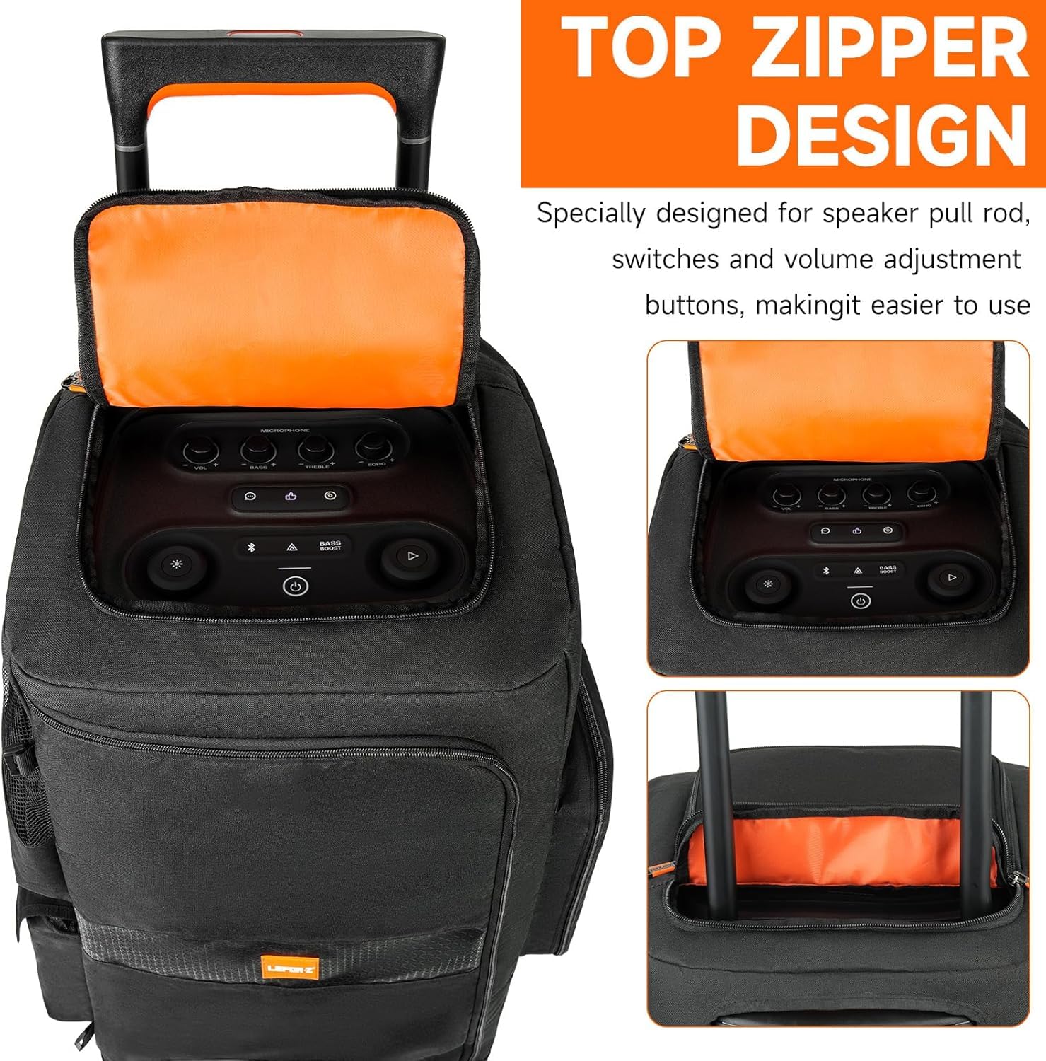 Funda para altavoz compatible con JBL PartyBox 320, bolsa de almacenamiento portátil para altavoz JBL PartyBox 310 para viajes al aire libre, negro y naranja, solo funda