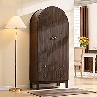 IFGET 71" Tall Fluted Arched Pantry Cabinet with Adjustable Shelves & 2 Soft-Close Drawers - Modern Freestanding Storage for Kitchen, Bathroom, Living Room (Brown)