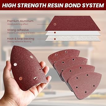 Sandpaper Triangular Sander, 50 Sheets Delta Sandpaper Velcro 140 x 90 mm Sanding Triangles Sanding Sheets 5 Holes, Grain 40/60/80/120/240 Each x10, for Delta Sanders and Multi Sanders