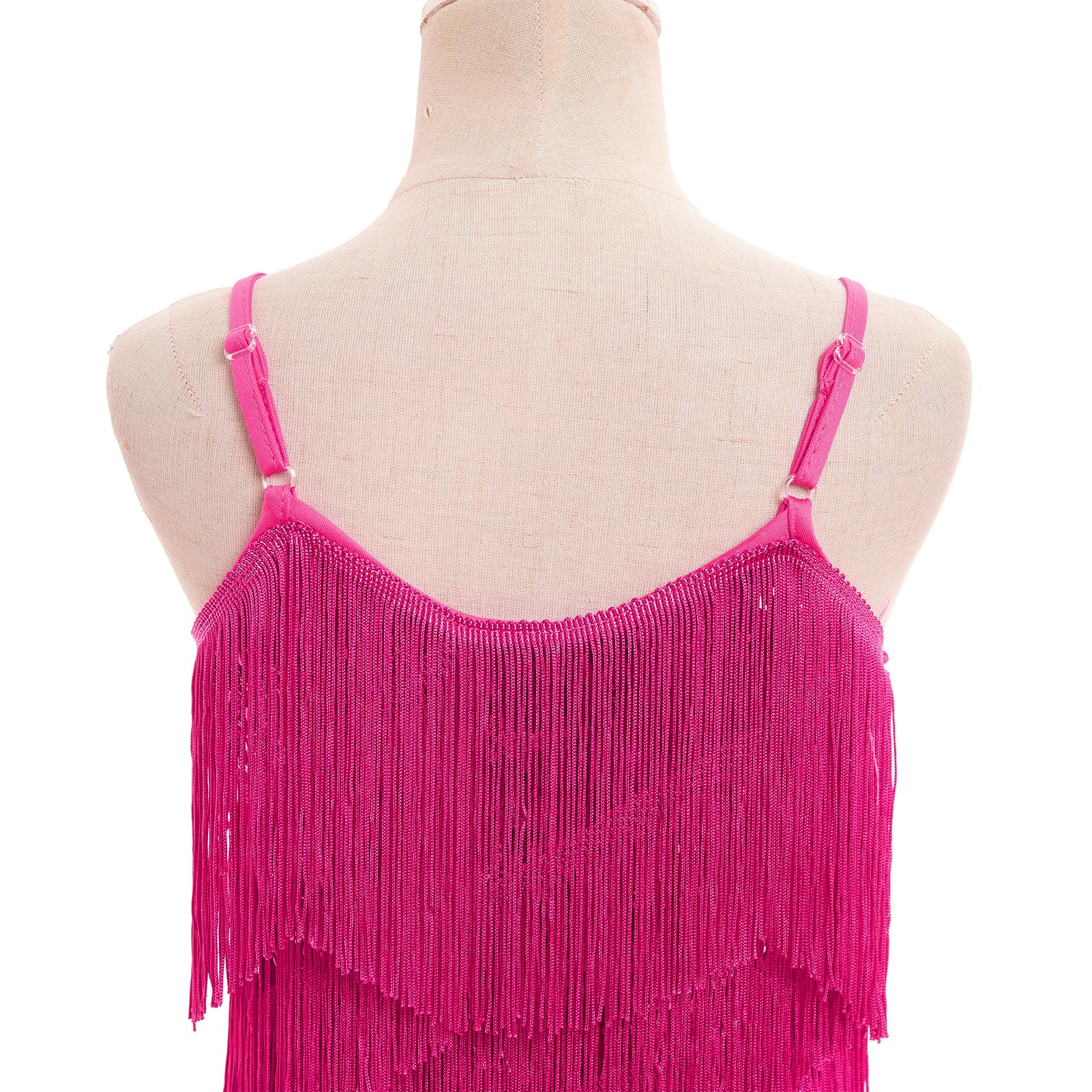 FYMNSI Latein-Tanzkleid für Mädchen, Ballsaal, Tanz-Outfit, V-Ausschnitt, glitzernde Pailletten, Quaste, Fransenkleid, Tanzkleidung