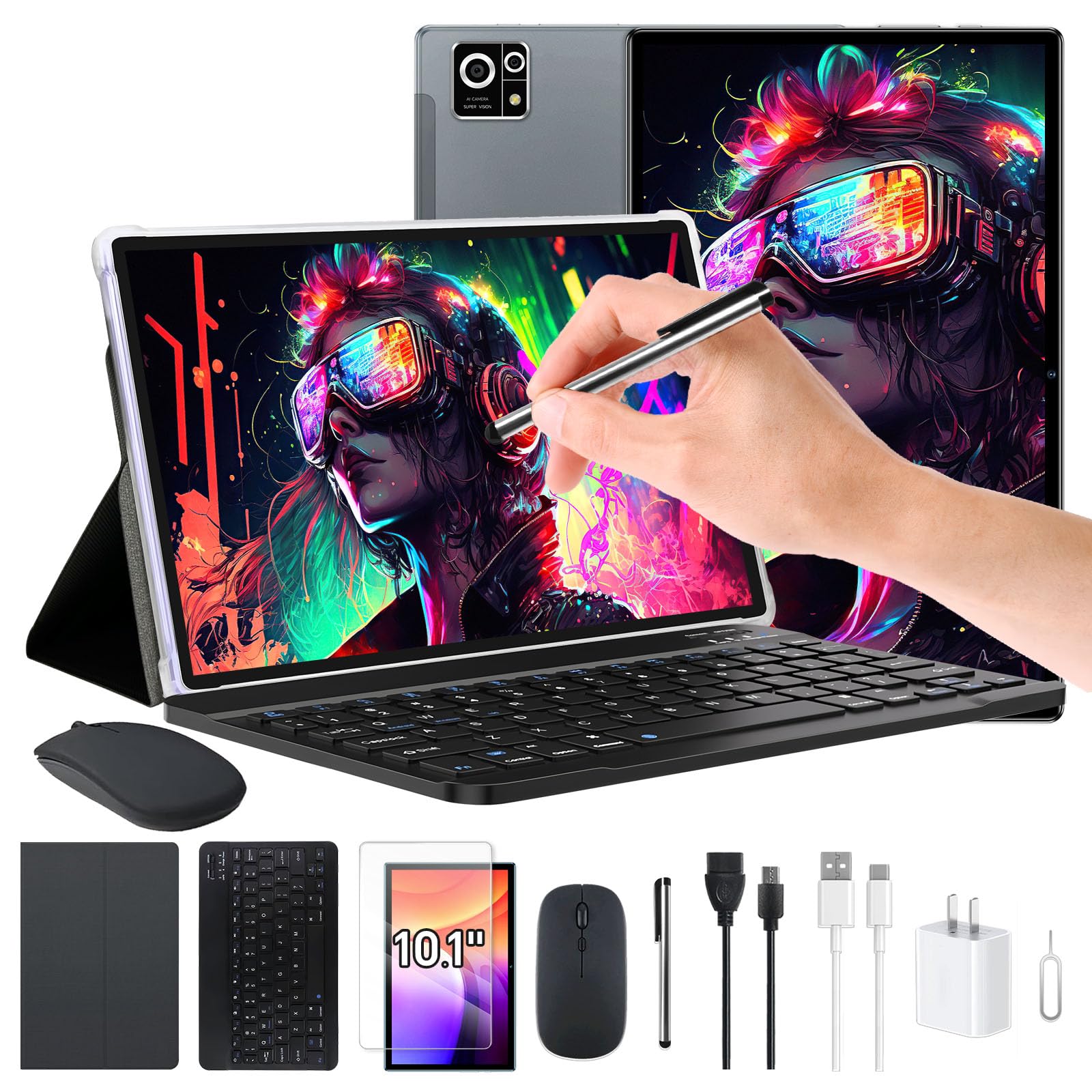 M8 10 "Android 15 tabletas modelo WiFi, batería grande de 8000 mA, CPU de 8 núcleos A523, 12 GB + 256 GB + 1 TB expandible, cámara de 13MP + 5MP, FaceID + 5Gwifi + GPS + IPS, teclado / mouse / lápiz óptico / estuche / película protectora incluida (gris)