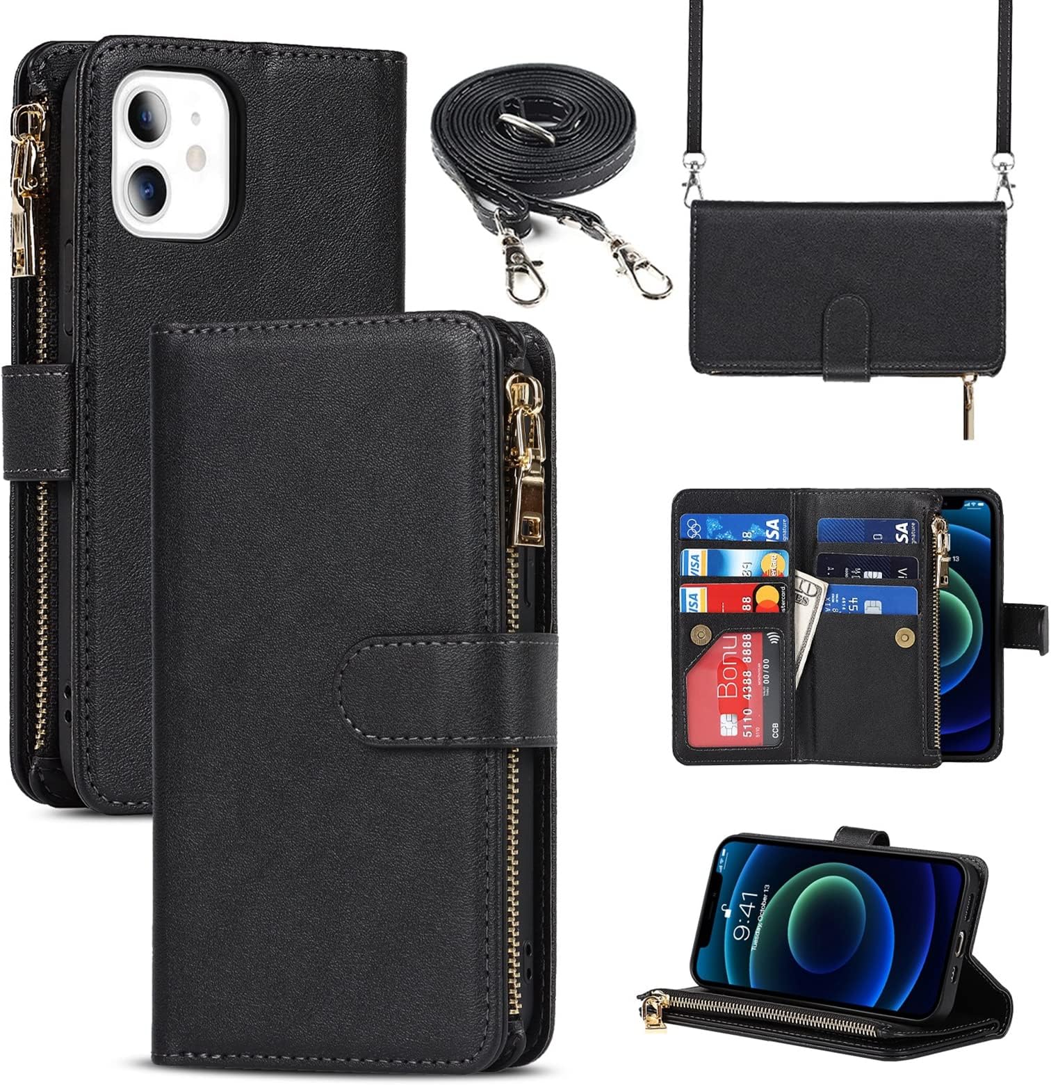 Crossbody Phone Case Wallet Compatible iPhone 12 Mini, RFID