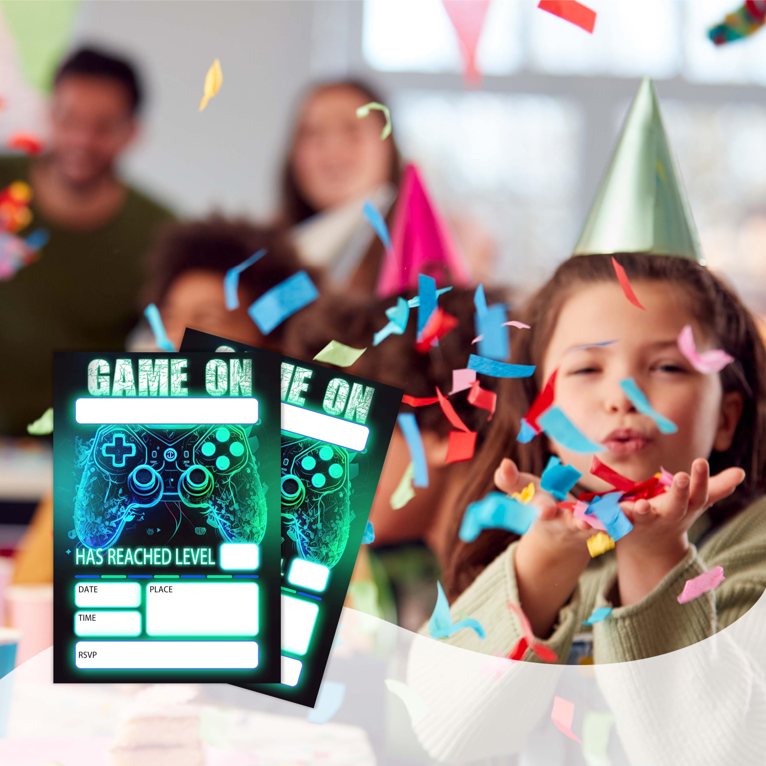 Invitaciones de cumpleaños para jugadores, fiesta de cumpleaños de videojuegos, decoraciones de fiesta de juegos, invitaciones de fiesta de cumpleaños para niños y niñas, invitaciones de