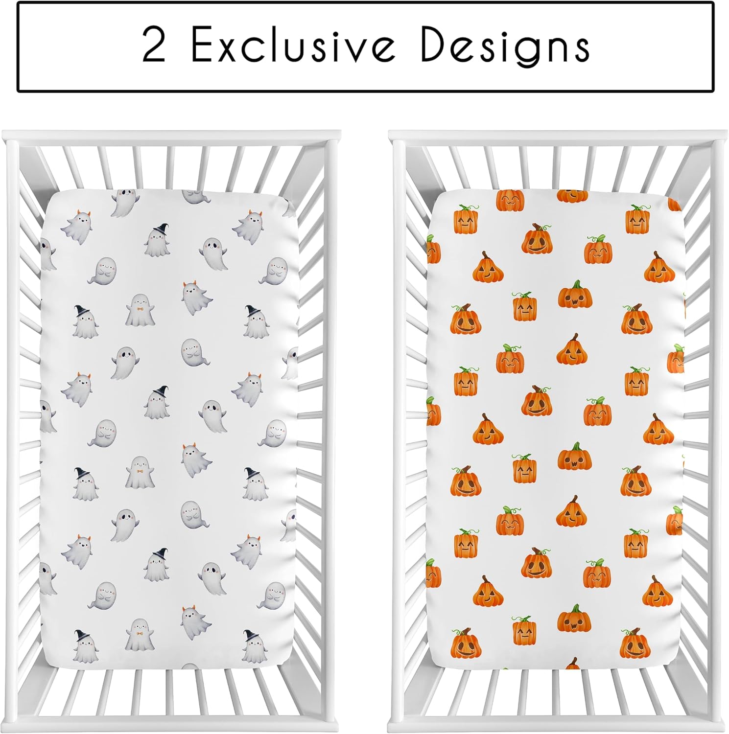 Sweet Jojo Designs 2-Piece Baby Crib Sheets Set (Halloween Ghosts & Pumpkins) for Boys or Girls, Infant Nursery, Toddler Room - Standard Size (Ghost, Jack O Lanterns, Festive Holiday, Gender Neutral)