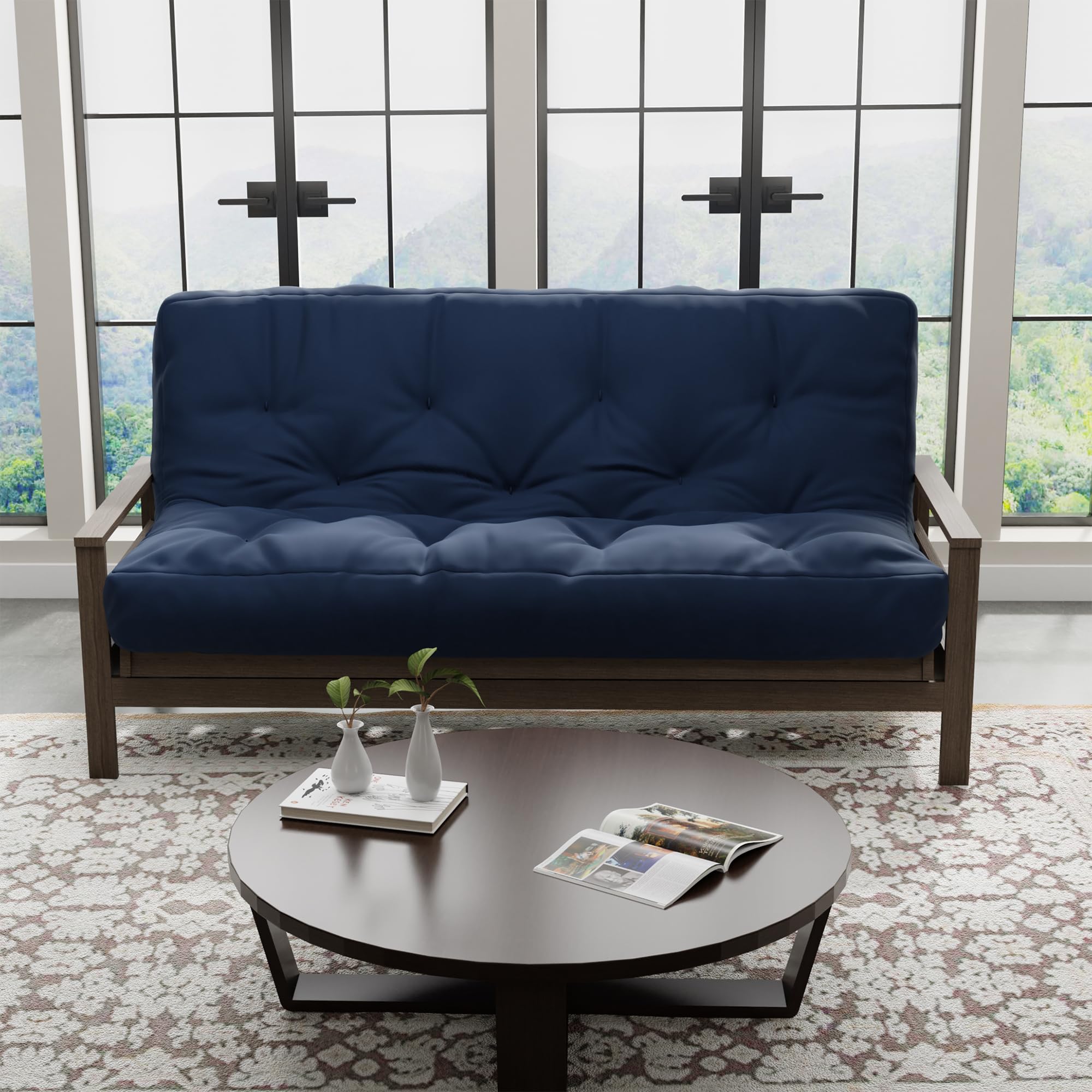 Loosh Home | 10" Queen Size Futon Sofa Bed Pocket Coil Foam Mattress - USA Made, Navy, Frame Not Included