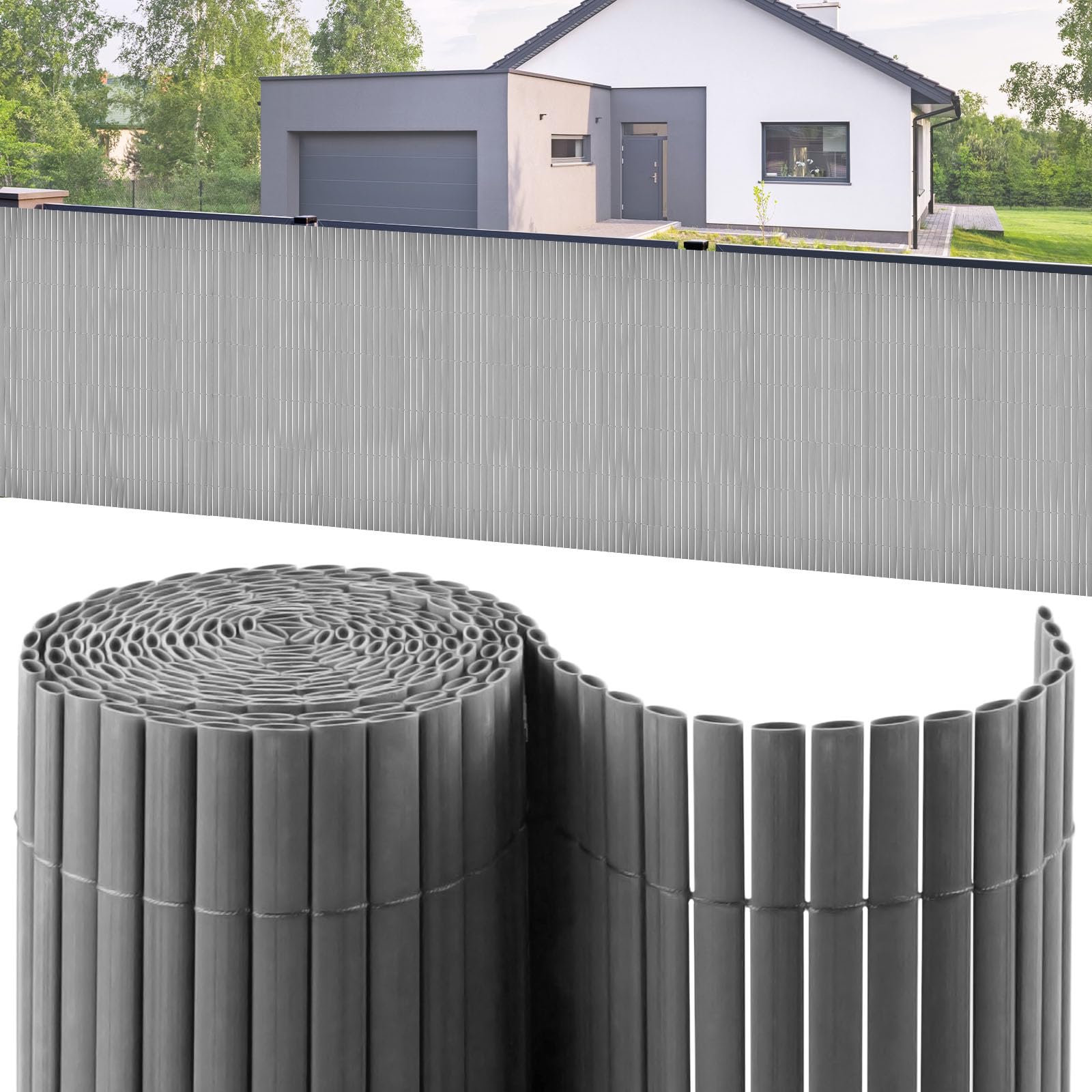 KARAT PVC Sichtschutz für Garten, Balkon, Terrasse - 150x500 cm Grau - Balkonsichtschutz, Sichtschutzmatte wetterfest, Zaun als Balkonverkleidung, Poolumrandung und Windschutz - Gartenzaun