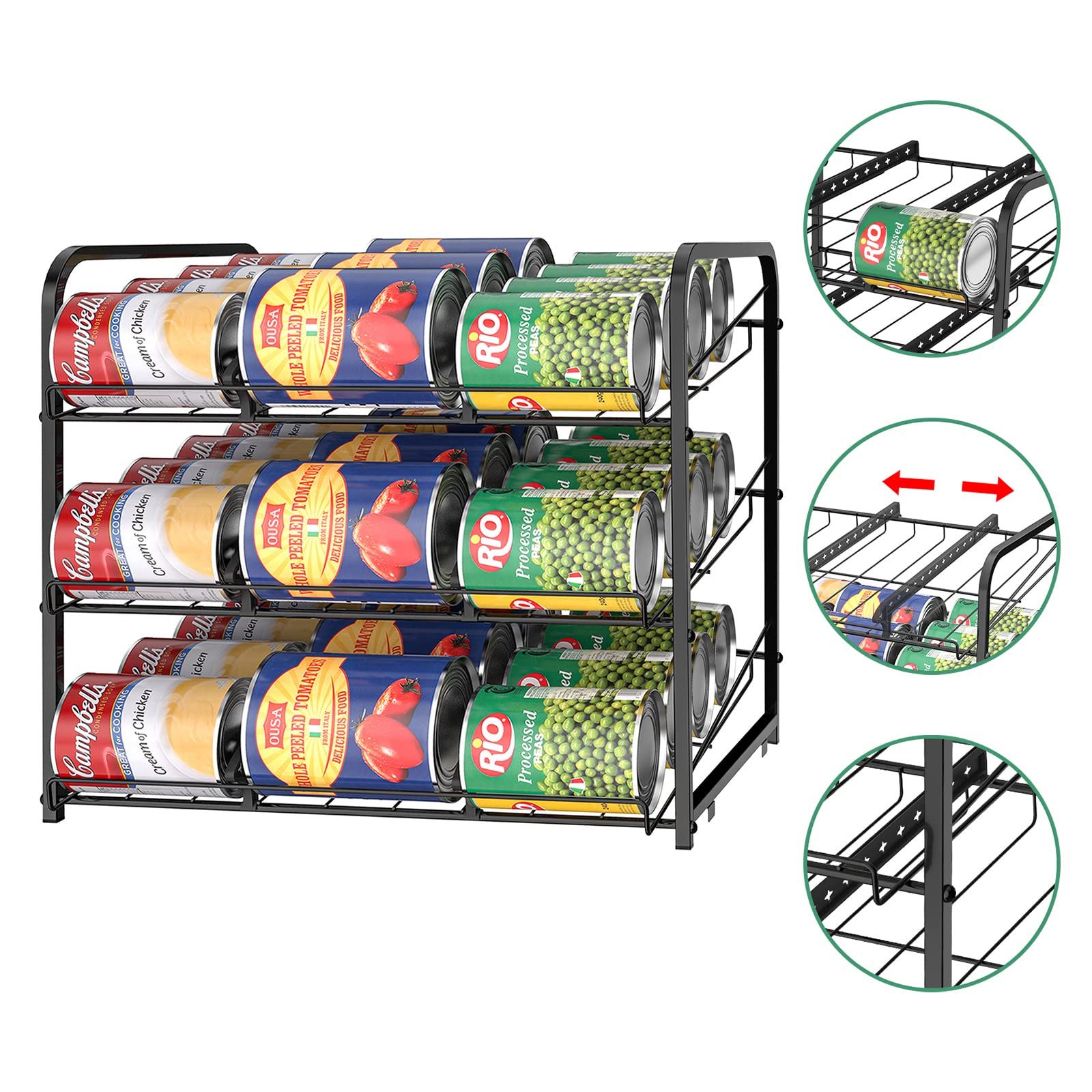 2er-Set Dose Organizer für Pantry 3 Etagen stapelbarer Dosenspender Dose Rack Organizer halten bis zu 72 Dosen für Getränke Dosen Bier Küche Lagerung Küchenschrank für Lebensmittelaufbewahrung Schwarz