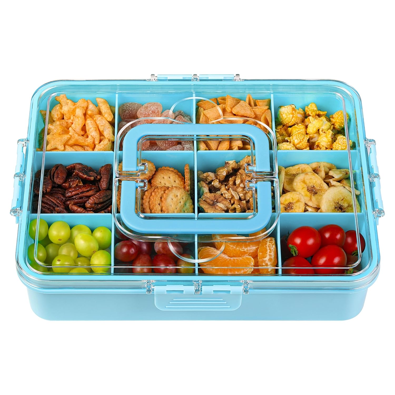 Xyptorix Snack Box Container for Kids - Adjustable 12-Compartment Snack Containers, Reusable Bento Box, Dishwasher Safe, BPA-Free, Perfect for School, Travel, Camping & Picnic, Pink & Green, Large