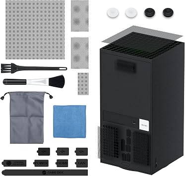 RHOTALL Dust Filter Cover for Xbox Series X with PVC Dust Filter, Silicone Dust Plugs for Ports, 13 in 1 Dust Kit for Xbox X with 4 Thumb Caps, 2 Brushes, Rag and Accessories Storage Bag