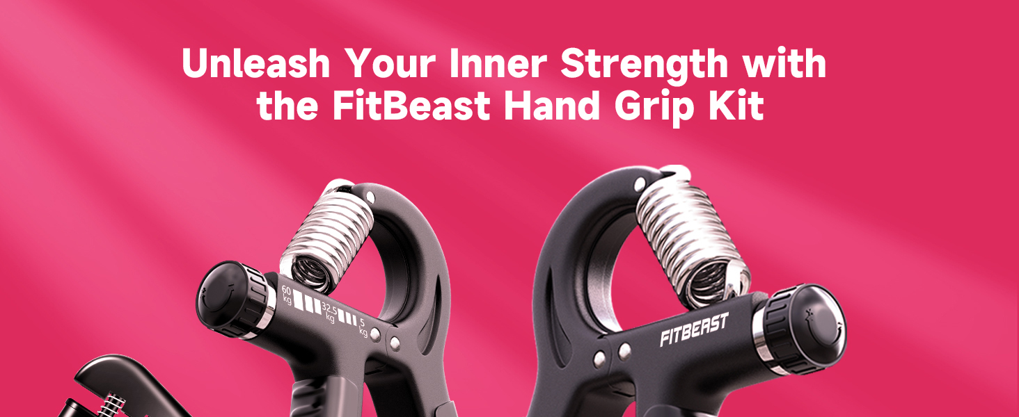 FitBeast Handtrainer Set 6-in-1, Grip Versterker, Instelbare Handtrainer 5-72.5kg, Voor Revalidatie, Handkracht, Vingeroefeningen en Polstraining
