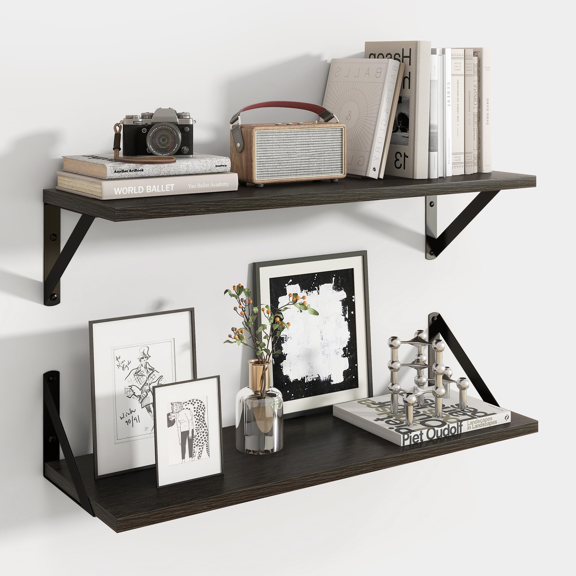 Axeman Black Floating Shelves for Wall | 24 Inch Floating Shelves Set of 2 | 24W x 8D Rustic Wood Shelves for Bathroom Kitchen Living Room | Bookshelf