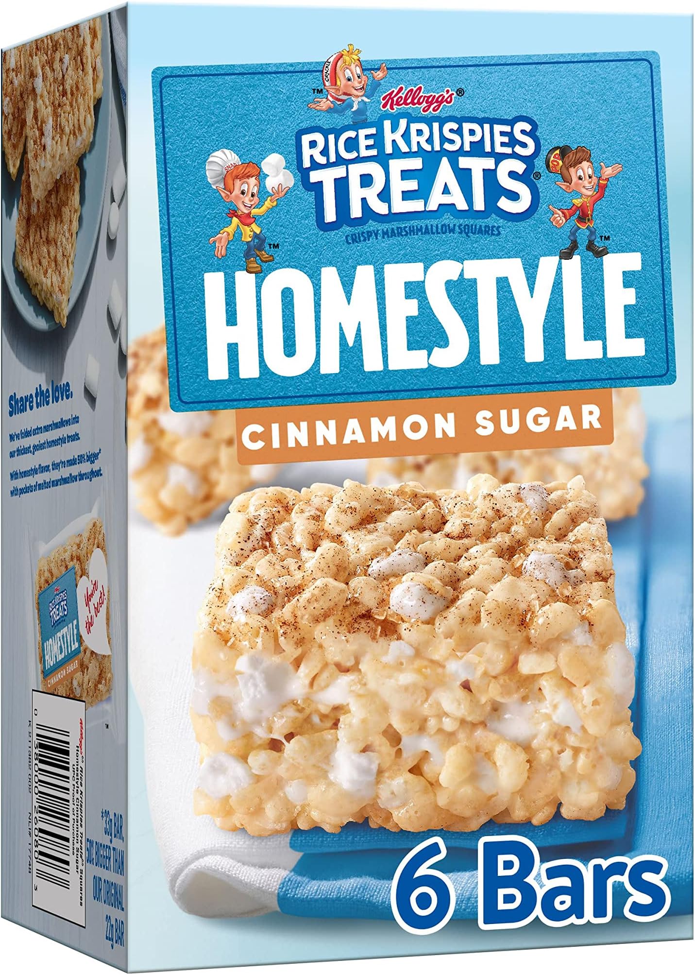 RICE KRISPIES TREATSHomestyle Marshmallow Snack Bars, Kids Snacks, Lunch Snacks, Cinnamon Sugar Flavor, 6.98oz Box (6 Bars)