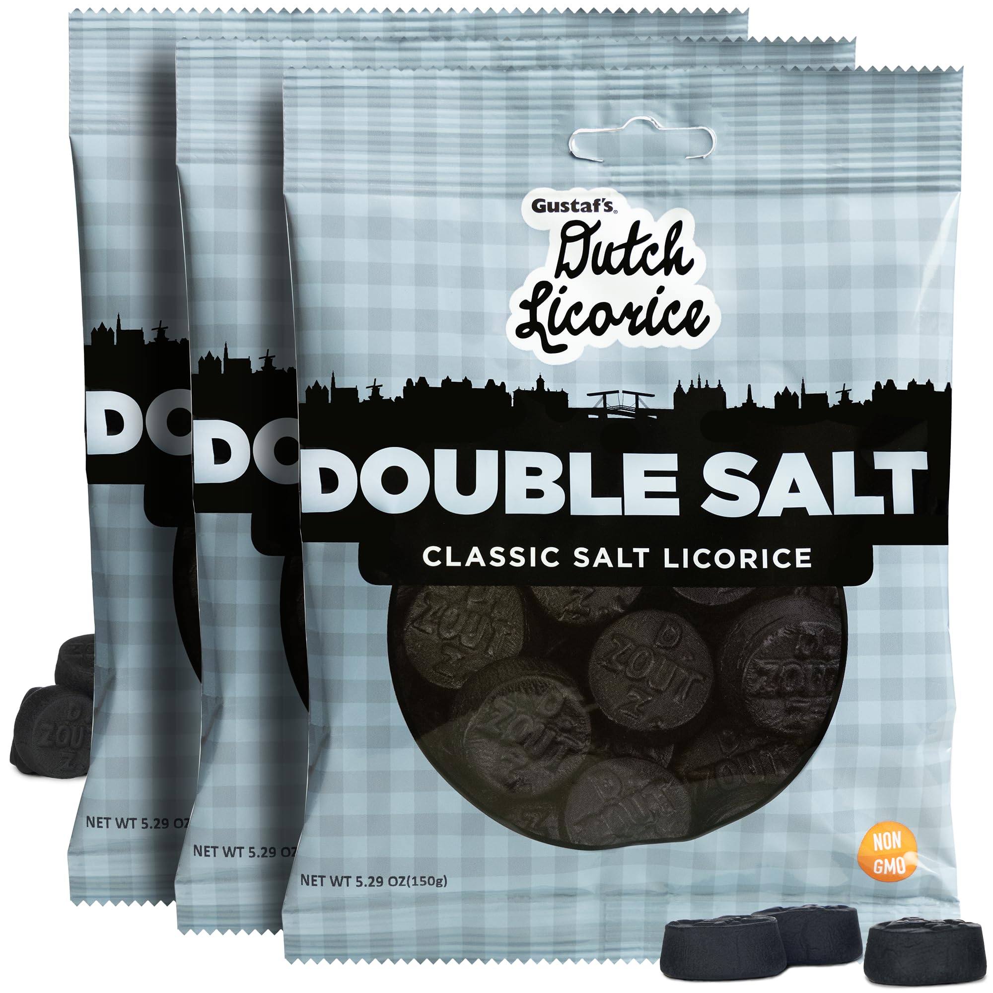 Gustaf's Dutch Licorice Double Salt Coins - 3 Pack of 5.2oz Bags - Salted Black Licorice Coins - Dutch Candy from Netherlands - Salty Black Liquorice Treats