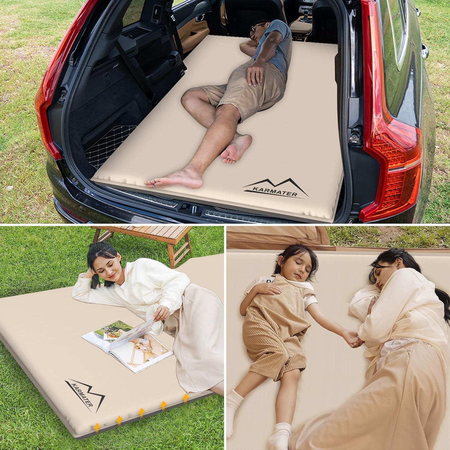 SUV Air Mattress Car Bed Camping, Inflatable Car Camping Pad with Air Pump, Ultrathick Memory Foam Camping Mattress, 9.0 R-Value Insulated Sleeping Pad 2 Person, Camp Mat for Hiking and Backpacking