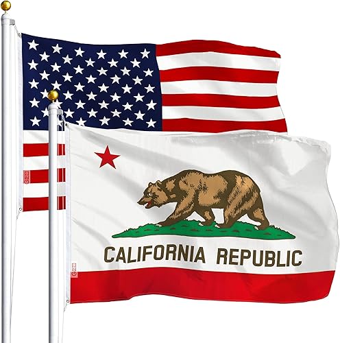G128 Paquete combinado: bandera estadounidense de 3 x 5 pies 75D impresas estrellas y bandera del estado de California 3 x 5 pies 75D impresa