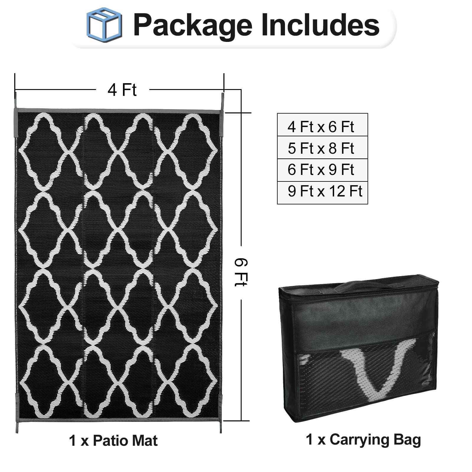 OutdoorLines Dywaniki zewnętrzne na patio 1,2 x 1,8 m – dwustronny dywan zewnętrzny, odporne na plamy i promieniowanie UV, plastikowy dywan słomkowy na kemping, do ogrodu, werandy i balkonu,
