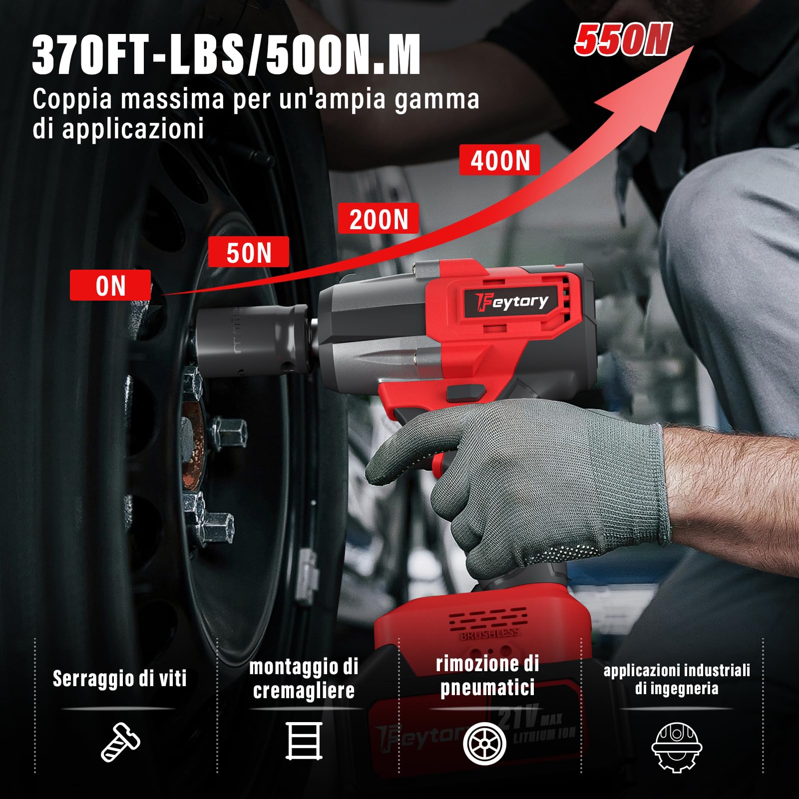 21V Avvitatore a Impulsi Brushless,Chiave Elettrica 3 in 1,3400 RPM, coppia massima di 550 N.M ,con 4 bussole, 12 punte per cacciavite, batterie da 3Ah, per il settore automobilistico e per la casa