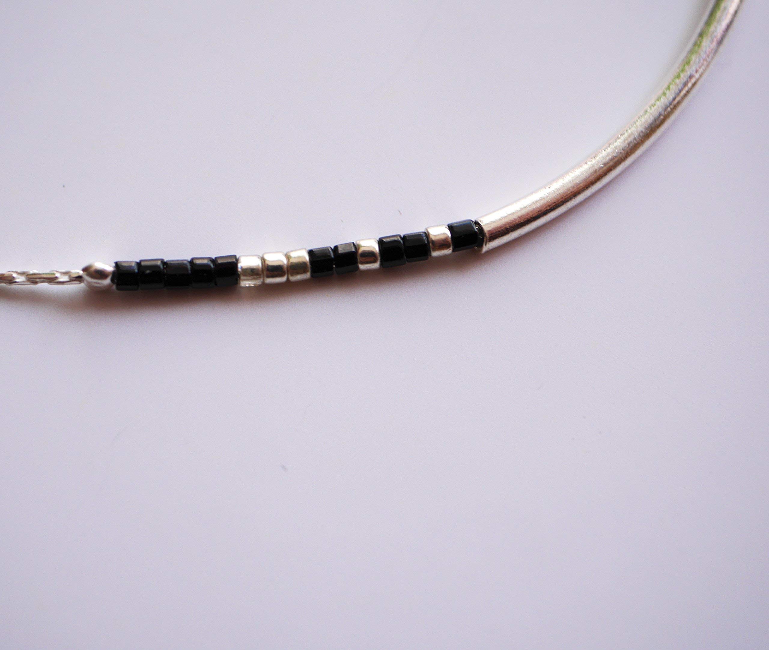 Collier fin choker perles miyuki noires - chaine serpent argent massif 925 - Collier perles noires - collier minimaliste discret élégant