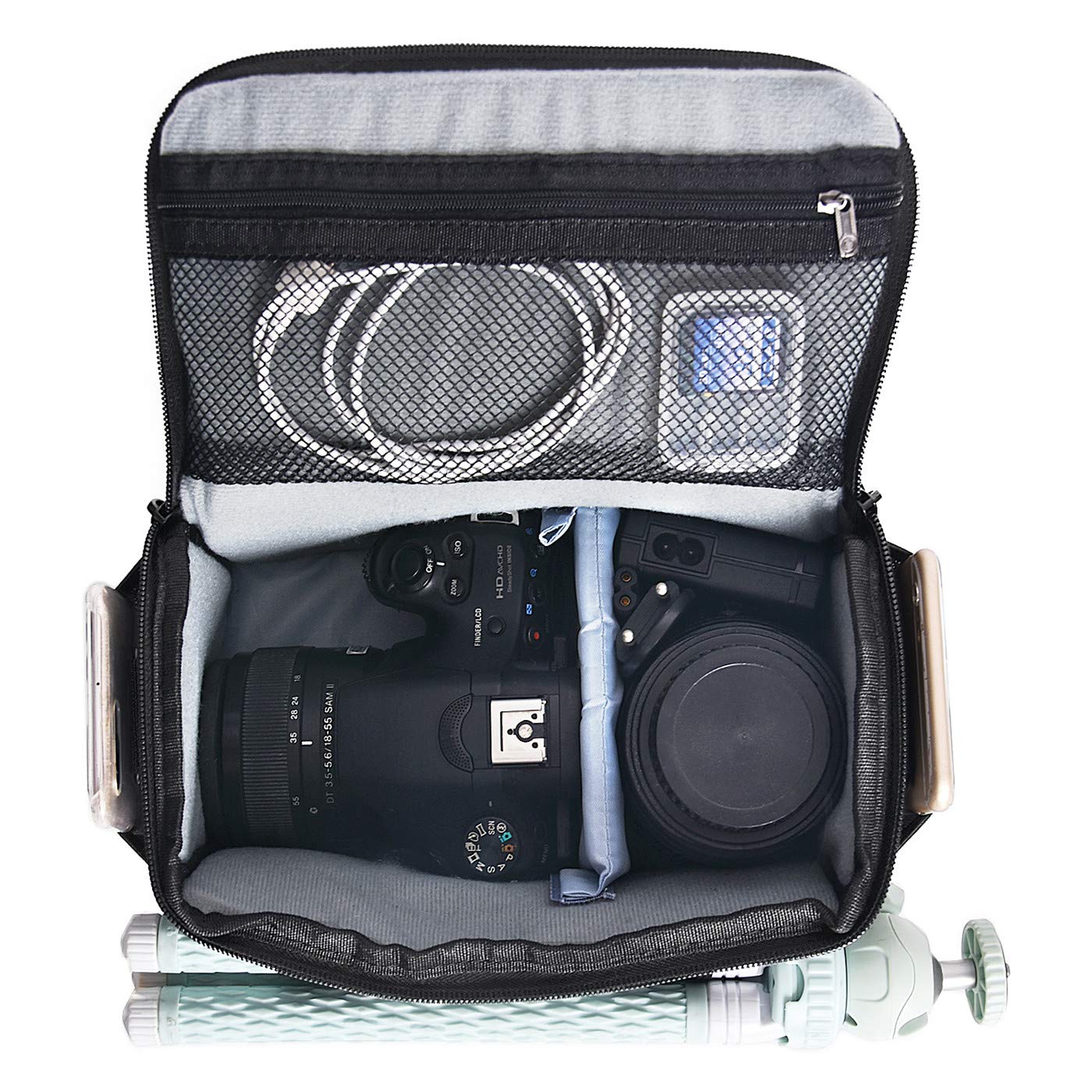 FOSOTO Sac à bandoulière résistant aux chocs pour appareil photo DSLR/SLR avec housse de pluie (noir) Compatible avec Nikon D3500 D5600 D610 D3200 D7500, Canon 2000D 60D 80D 90D 6D MarkII 77D