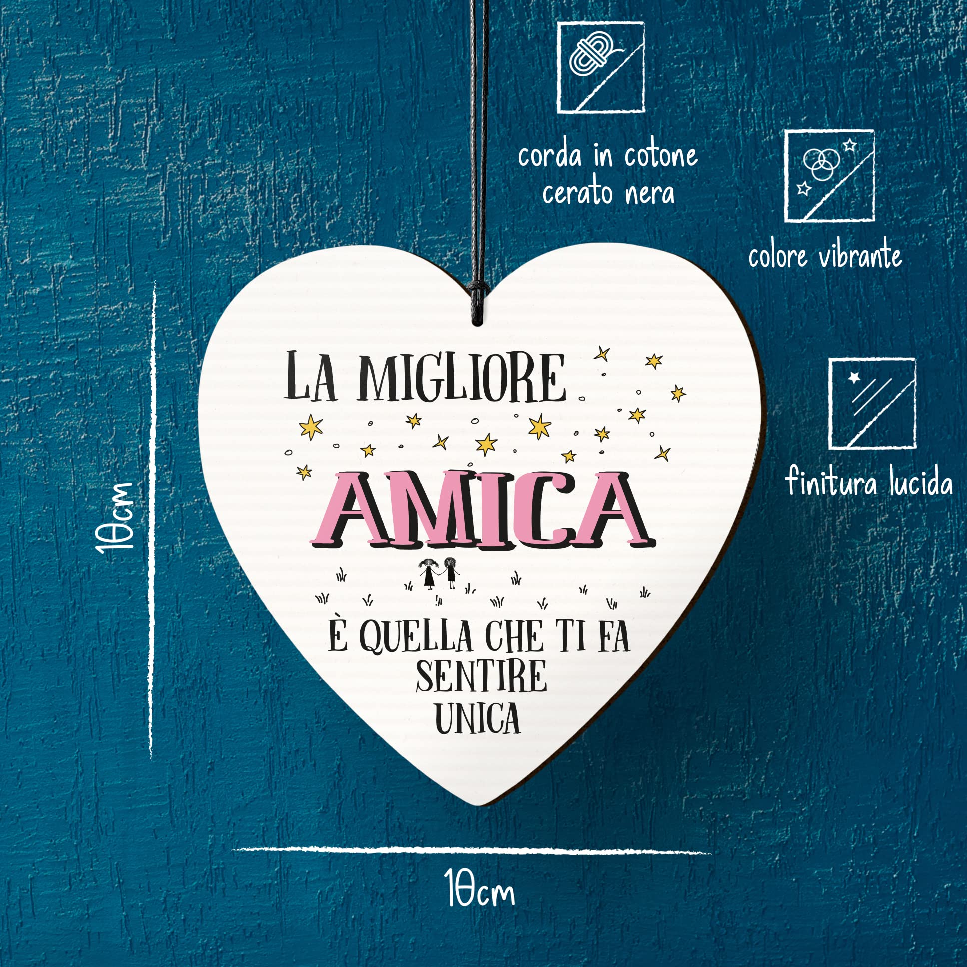 Elizabeth Winter La Migliore Amica E Quella Che Ti Fa Sentire Unica Targa In Legno Da Appendere A Forma Di Cuore, Idea Regalo Per Un Amico Speciale - Foto 1