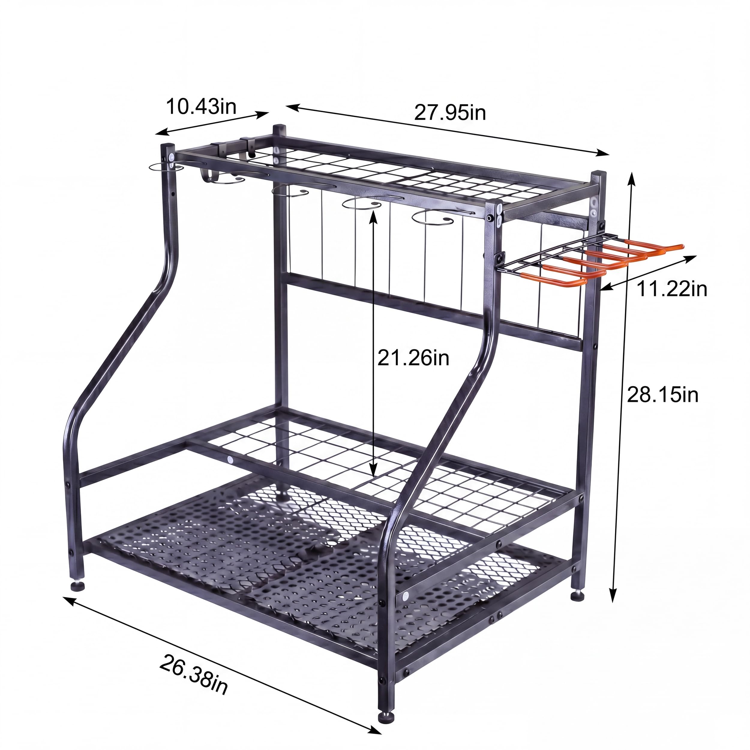 Sinoer - Organizador de herramientas de jardín de metal de 3 niveles con gancho y rueda para césped, garaje, patio y jardín