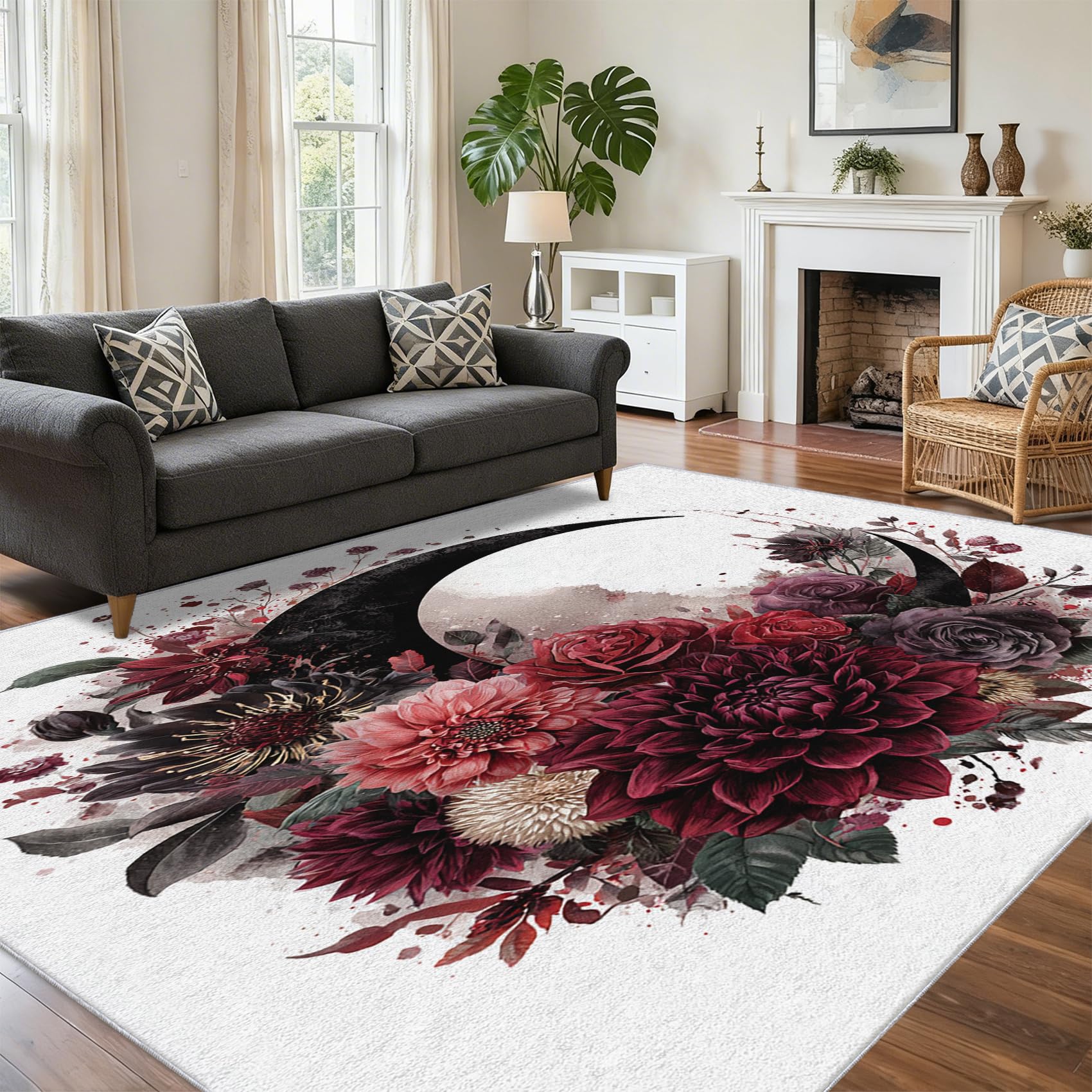Tapis lune florale gothique bordeaux 200x250 cm grand format salon