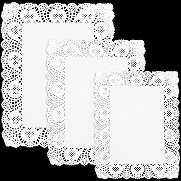 Youyole 150 Pcs Assorted Sizes Paper Doilies for Food 3 Sizes White Lace Rectangle Paper Doilies for Table Wedding Birthday Cakes Desserts Food Decoration, 10.24 x 7.48 Inches