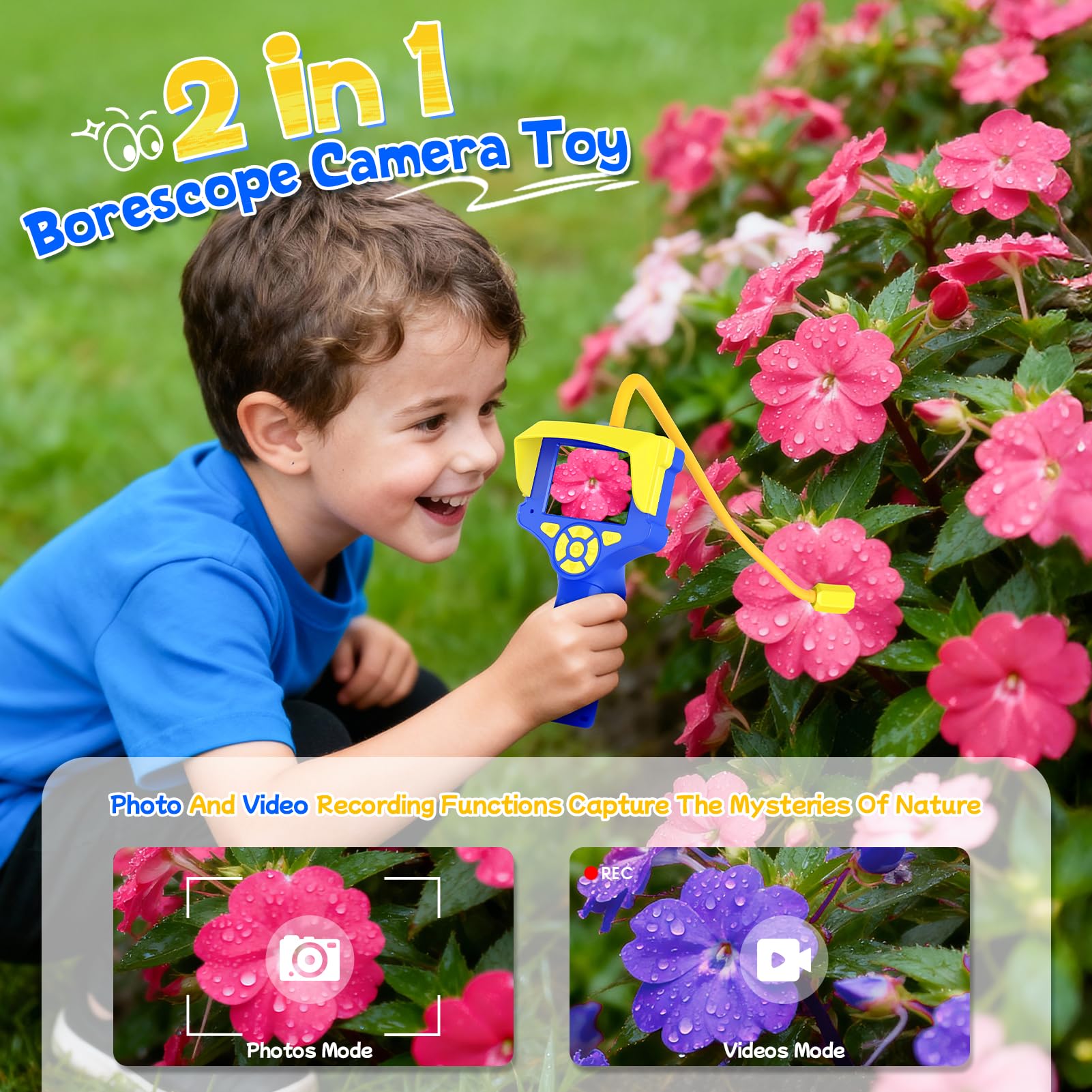 Microscopio Digitale Portatile Giocattolo per Bambini - 2,4 Pollici, sonda Flessibile da 23,6 Pollici con Luce, Impermeabile IP67, SD 32 GB - Regalo bambino 3-12 anni Giocattoli per Pasqua Compleanno